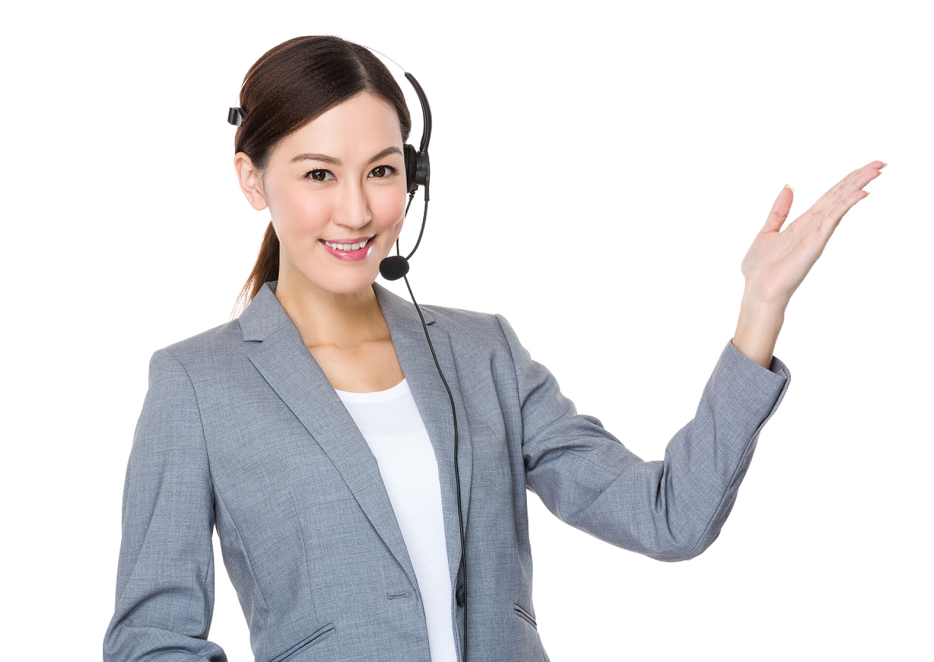 白色背景上戴耳机的客服人员