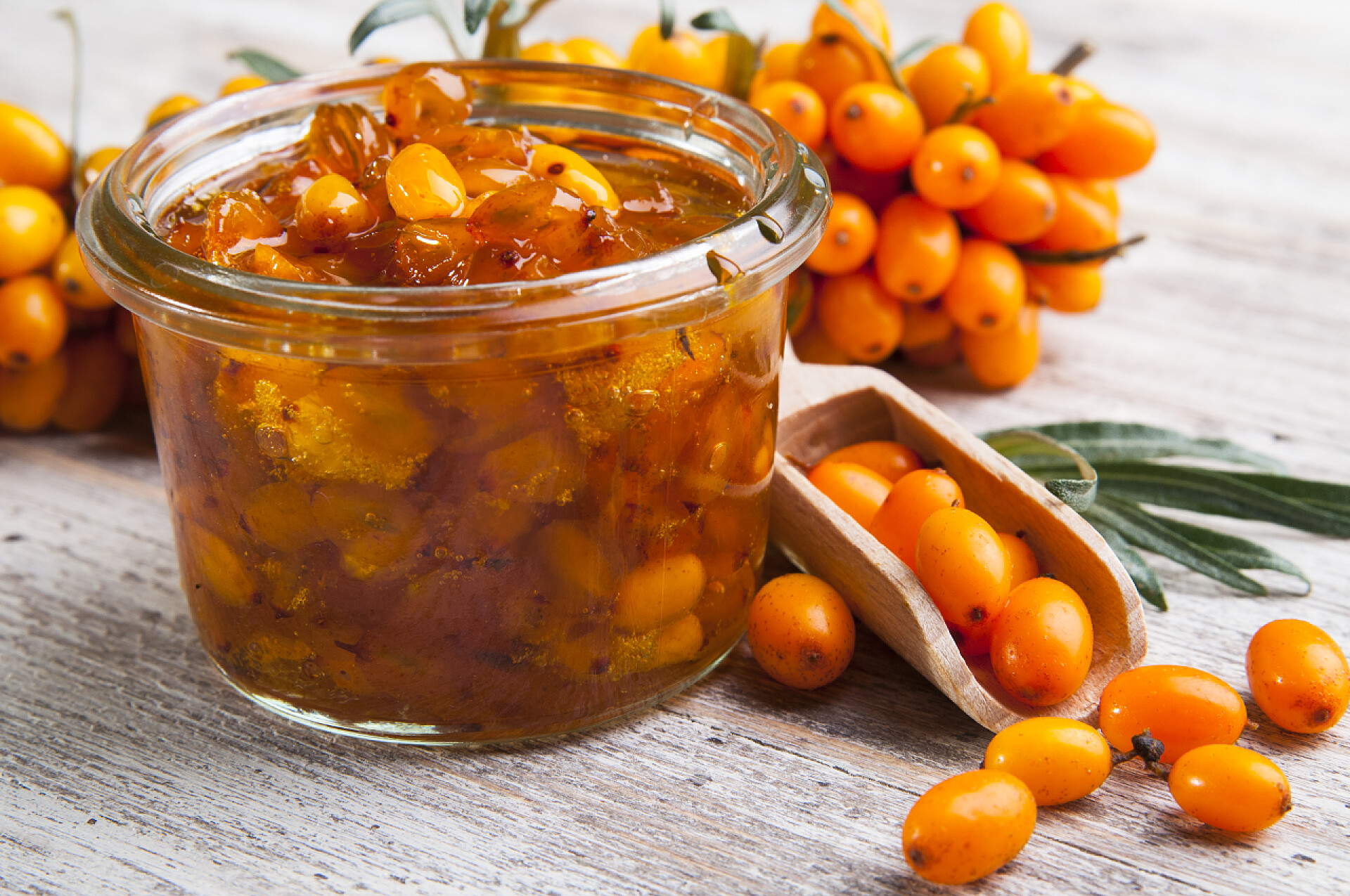 海沙棘果酱和新鲜浆果水果