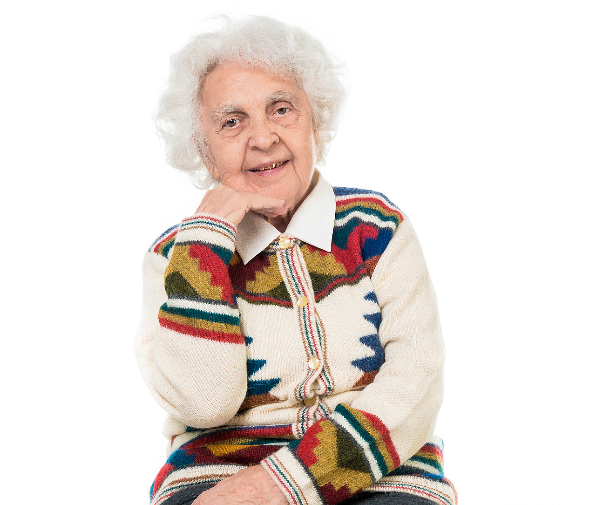 白色背景上的一位白发老人养老行业