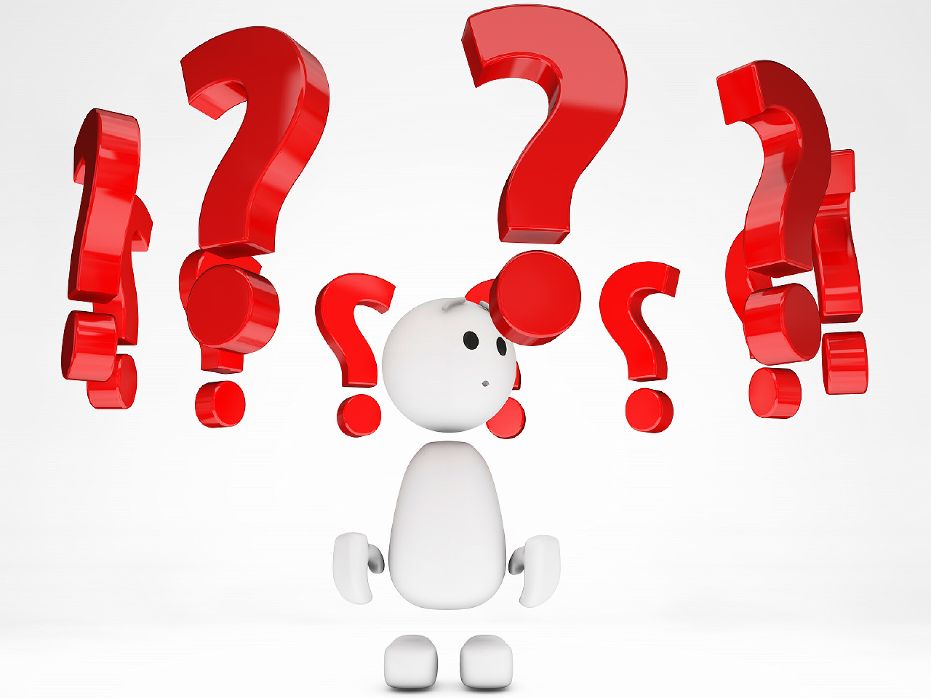 白色背景上疑问的小人问题困惑