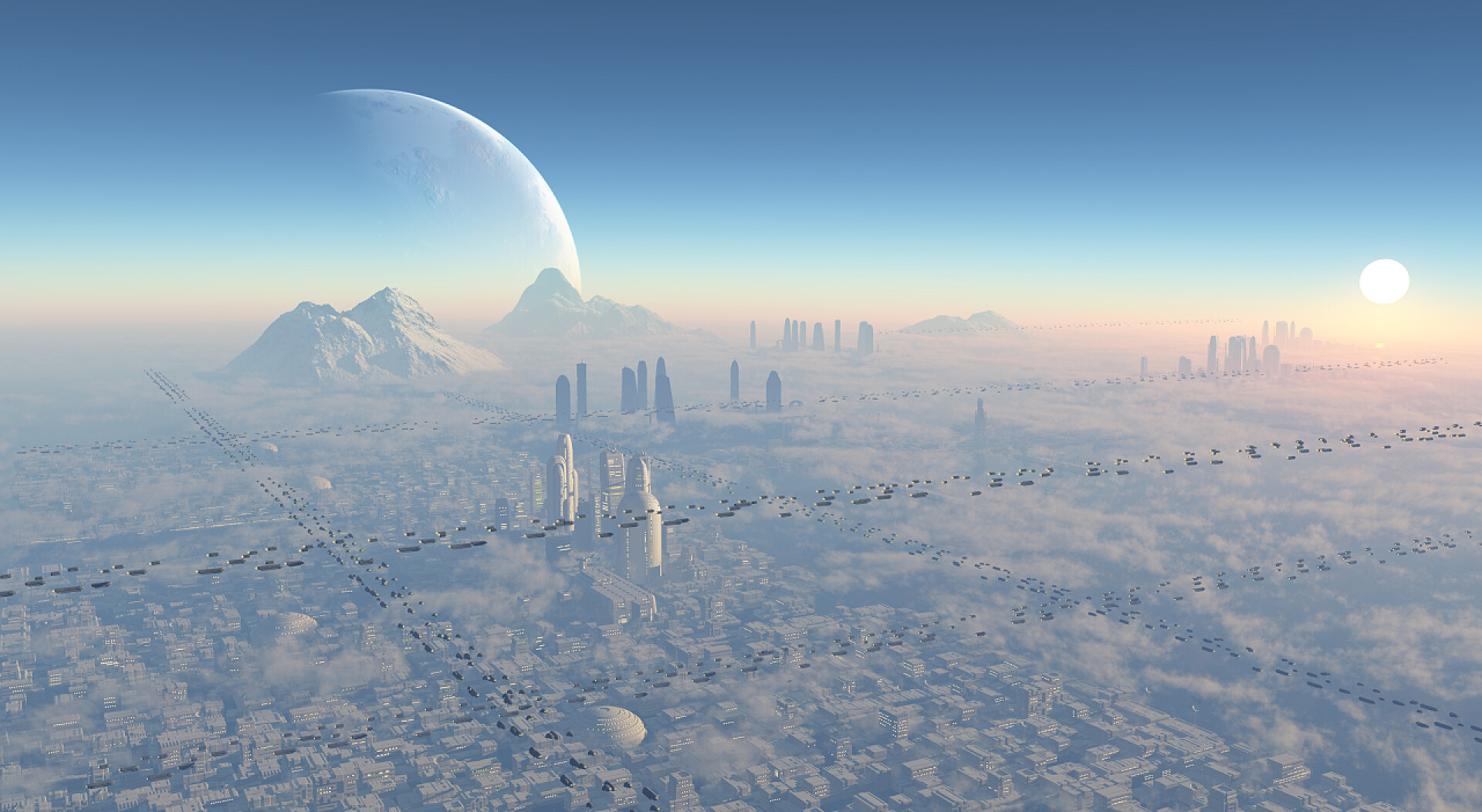 文明的科幻小说场景鸟瞰图