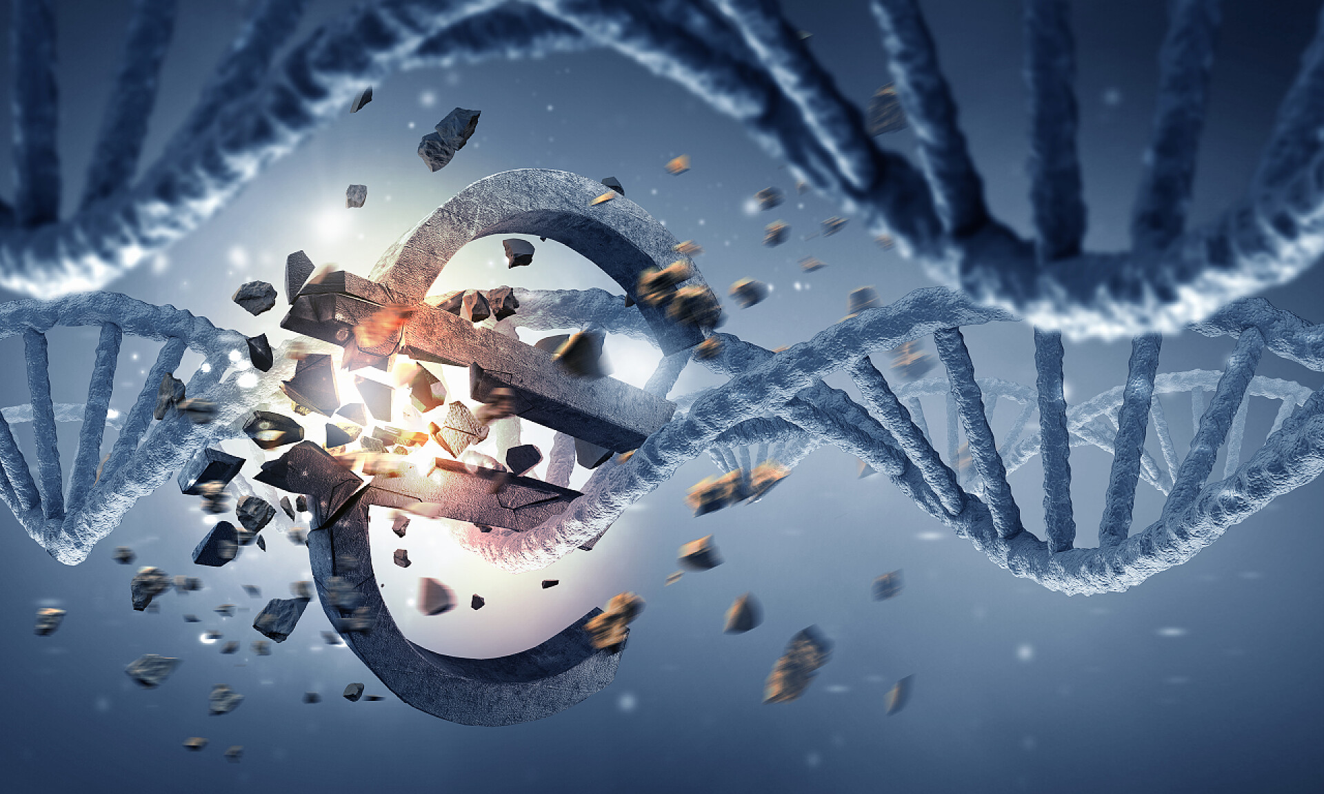 破碎的欧元符号和Dna分子的概念背景图像医疗健康