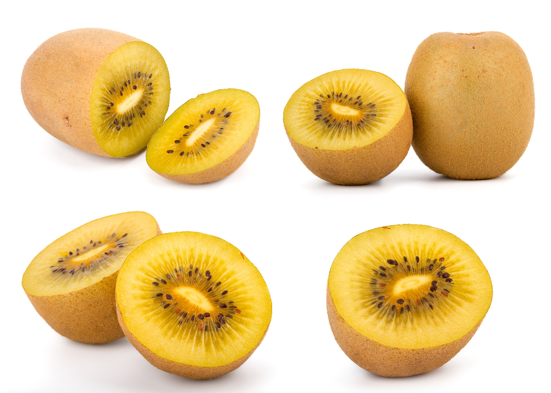 白色背景上的黄心猕猴桃水果