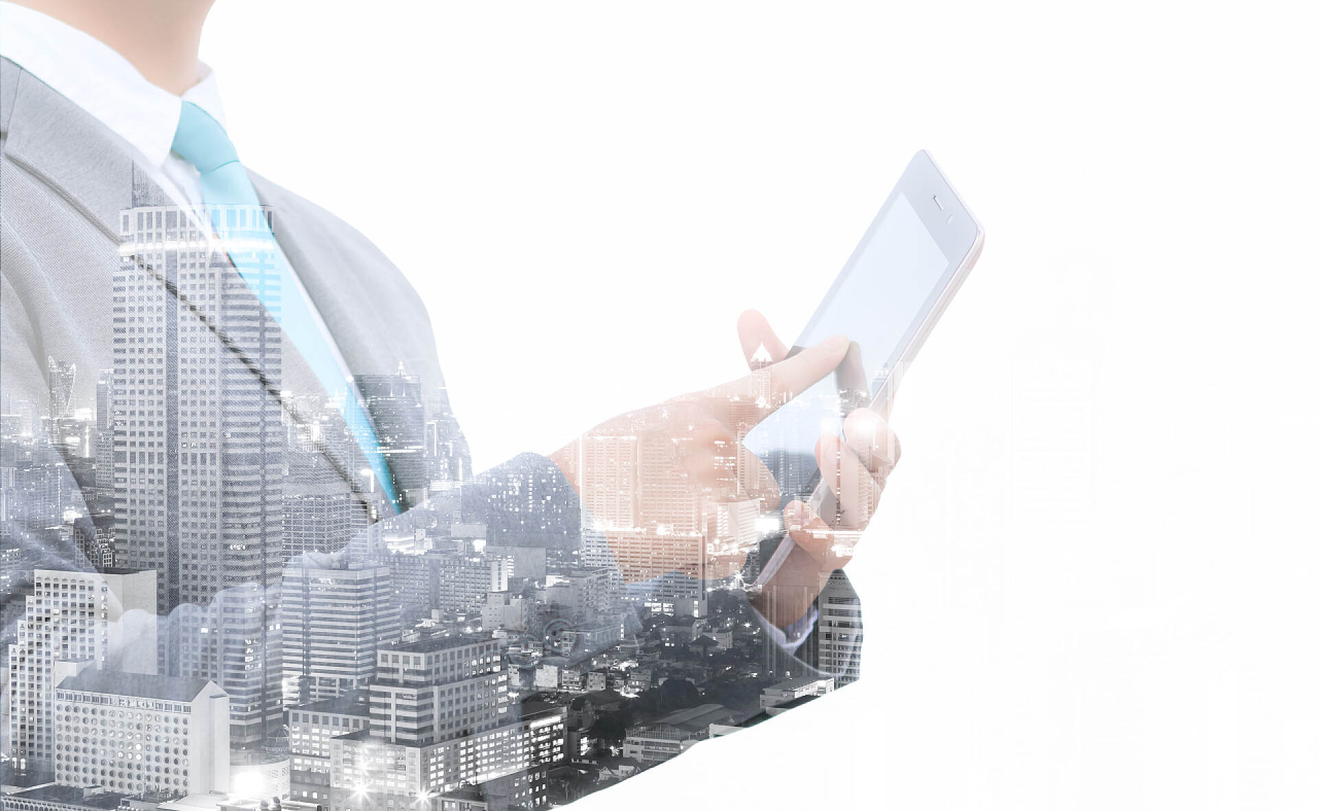 商人与城市经营理念商务背景双重曝光