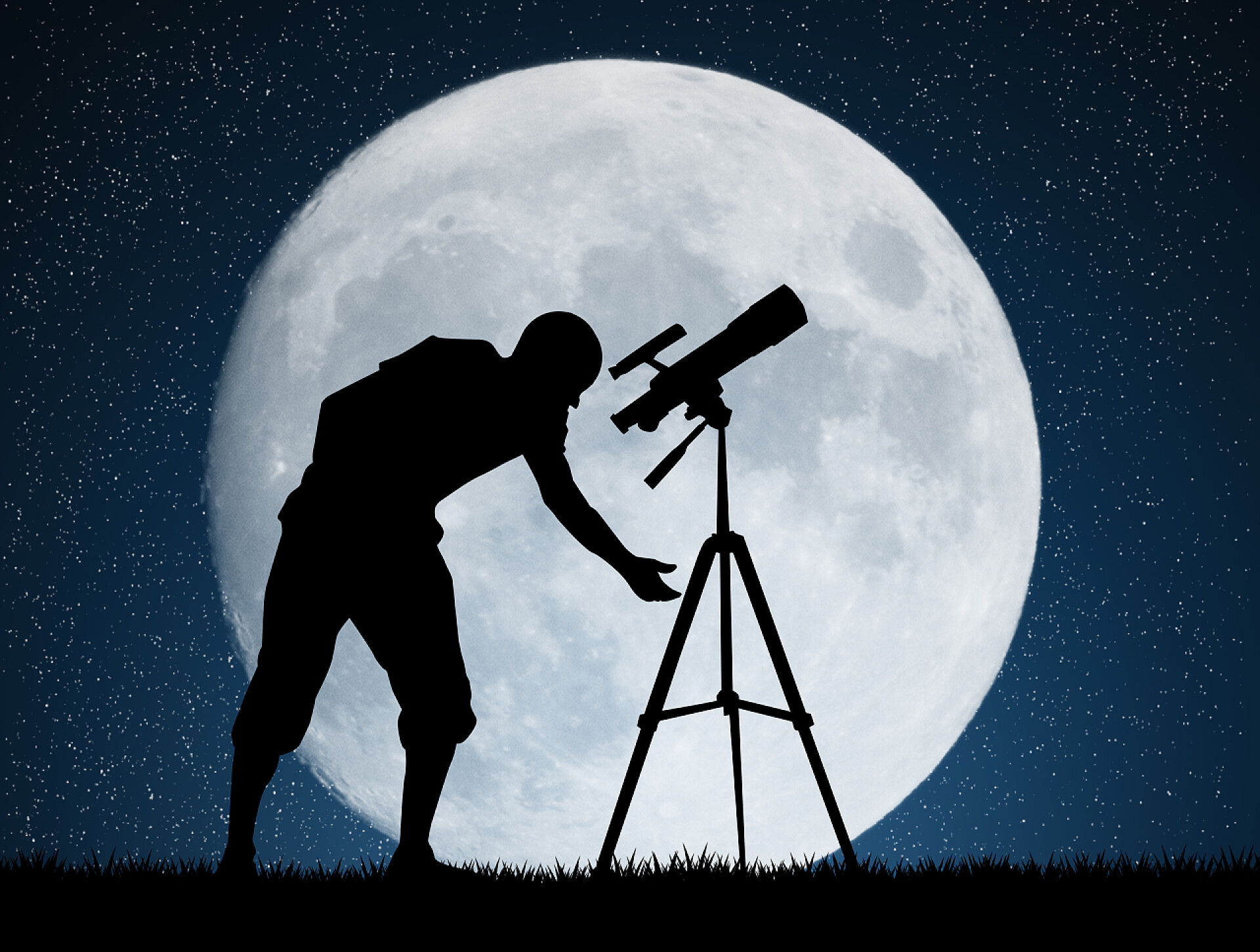 宇宙星空男人用望远镜看月亮的插图天文