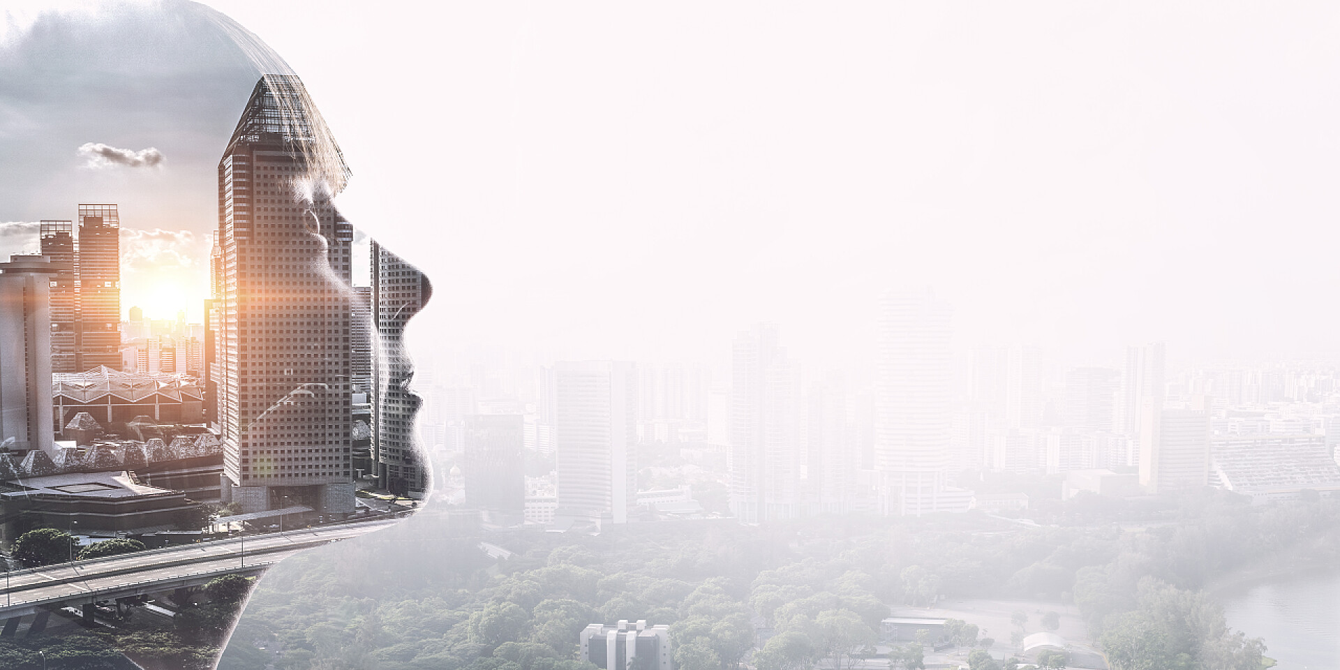 小女孩肖像与城市景观的双重曝光科技未来