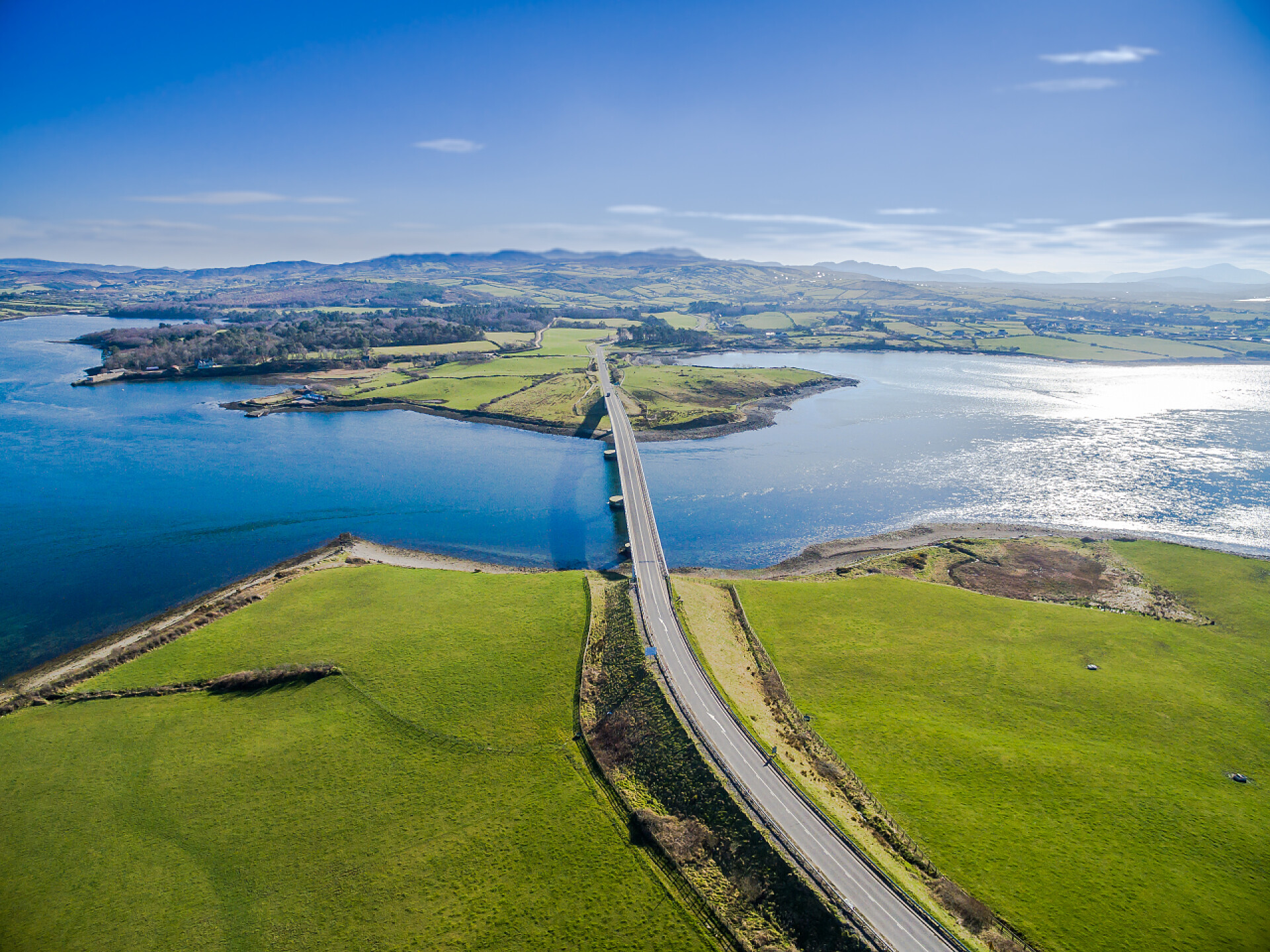 高空俯拍跨海大桥的自然景观