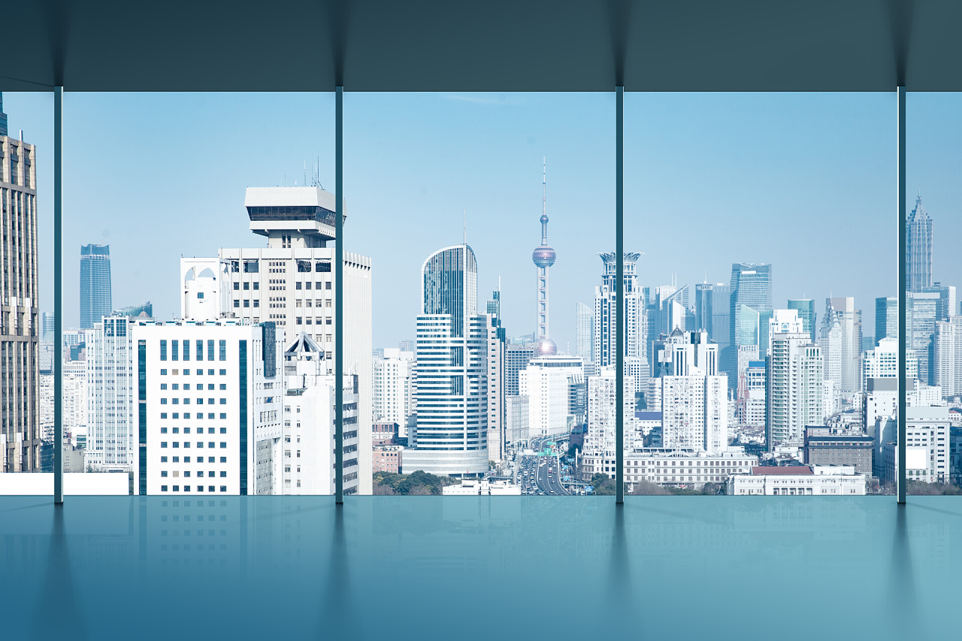 窗外上海白天建筑景色