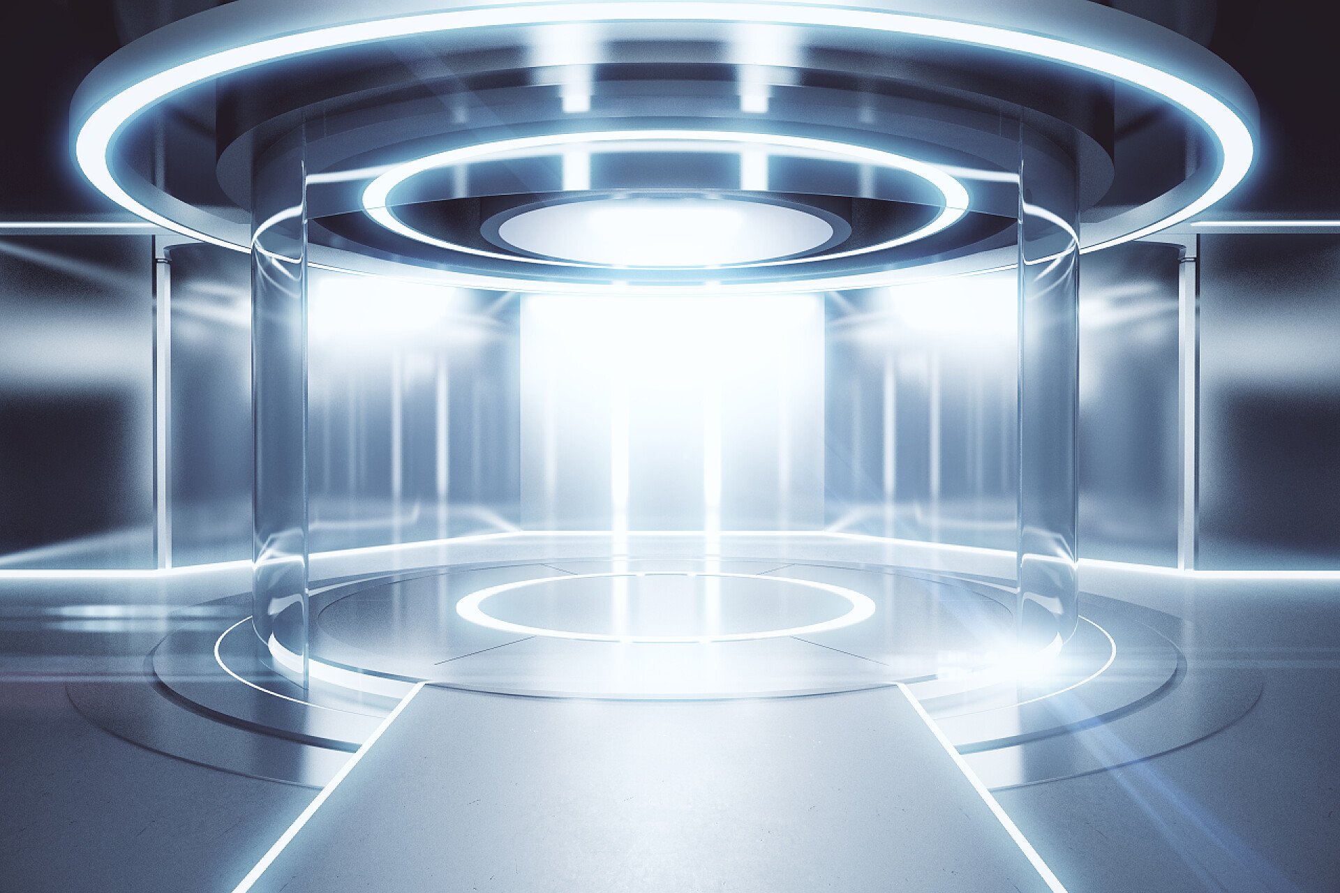 科技发展发光的银色量子隐形传态站