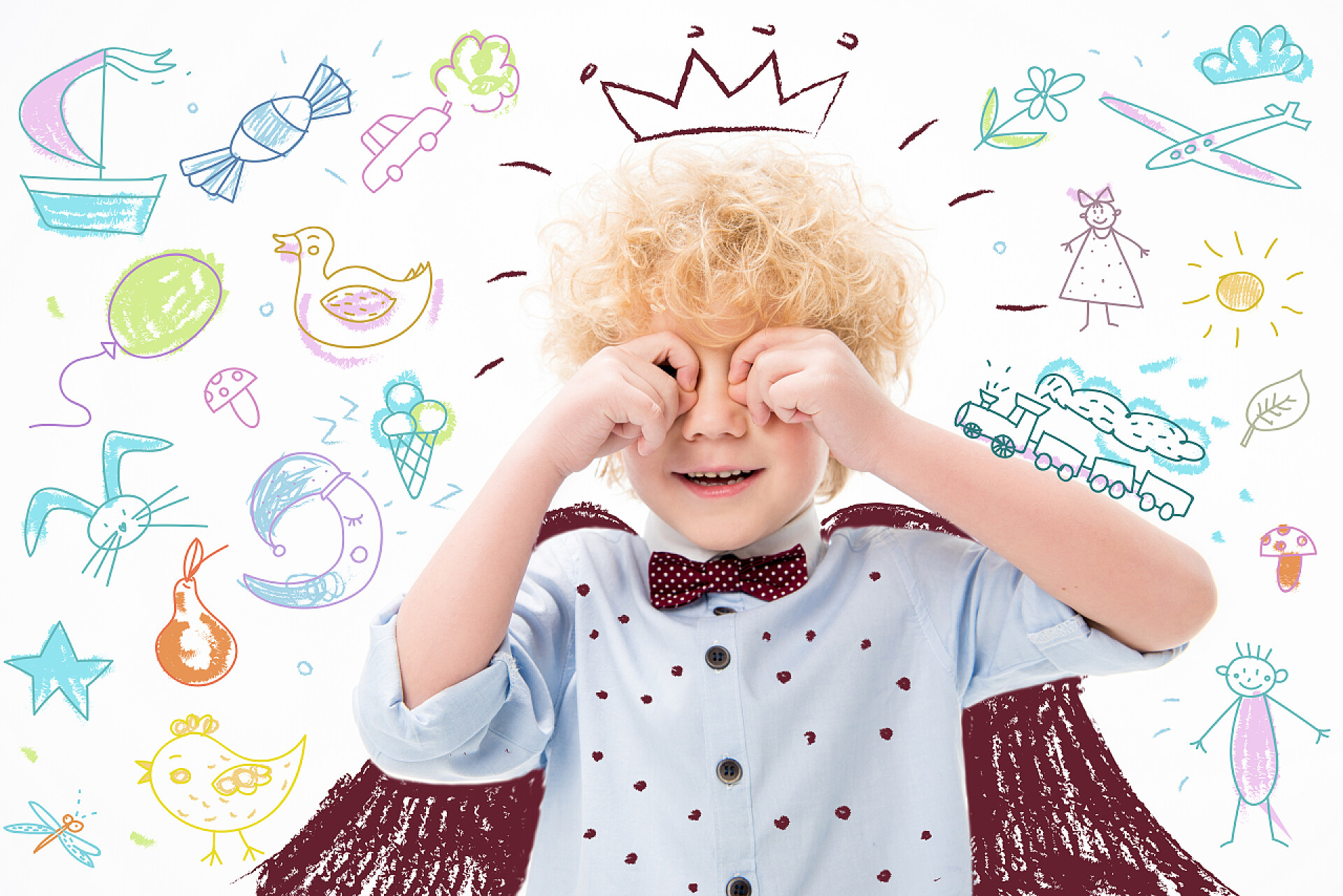 一个黄色头发的小男孩在揉着眼睛