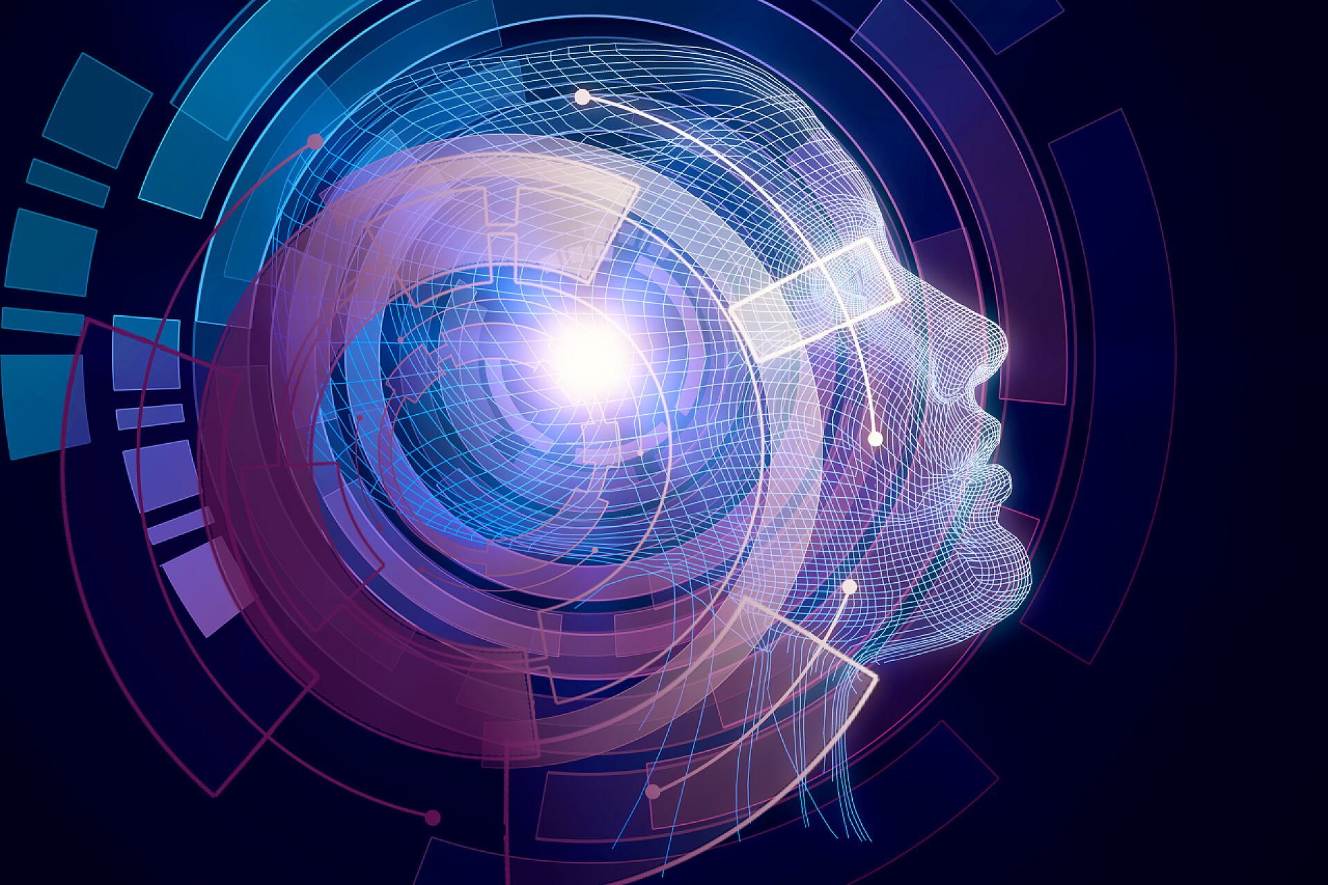 3d 渲染机器人与数字紫色大脑机器人的概念