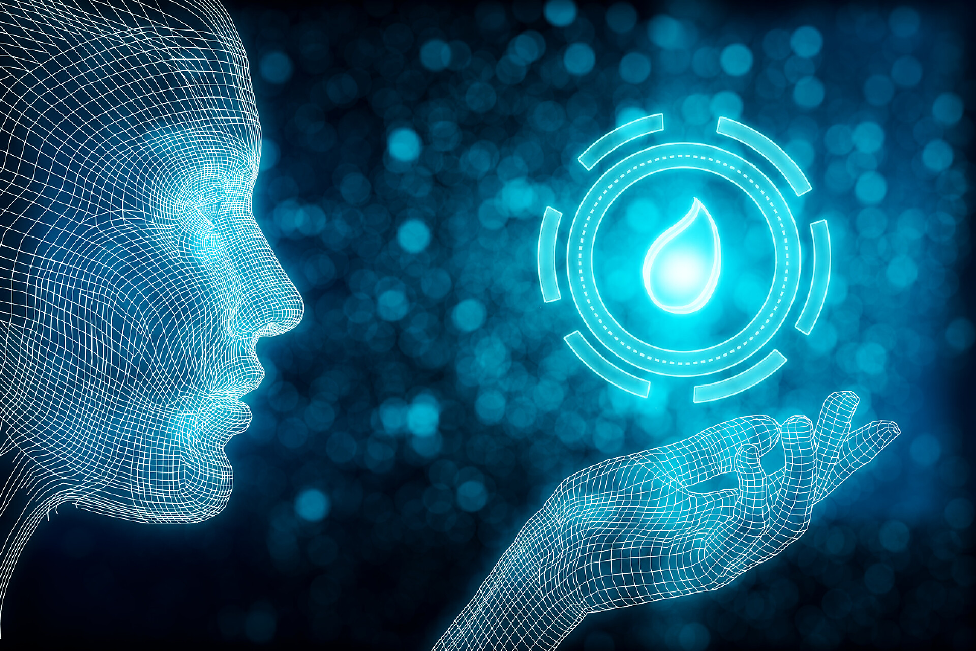 3d渲染抽象的网格人类手托水滴图标