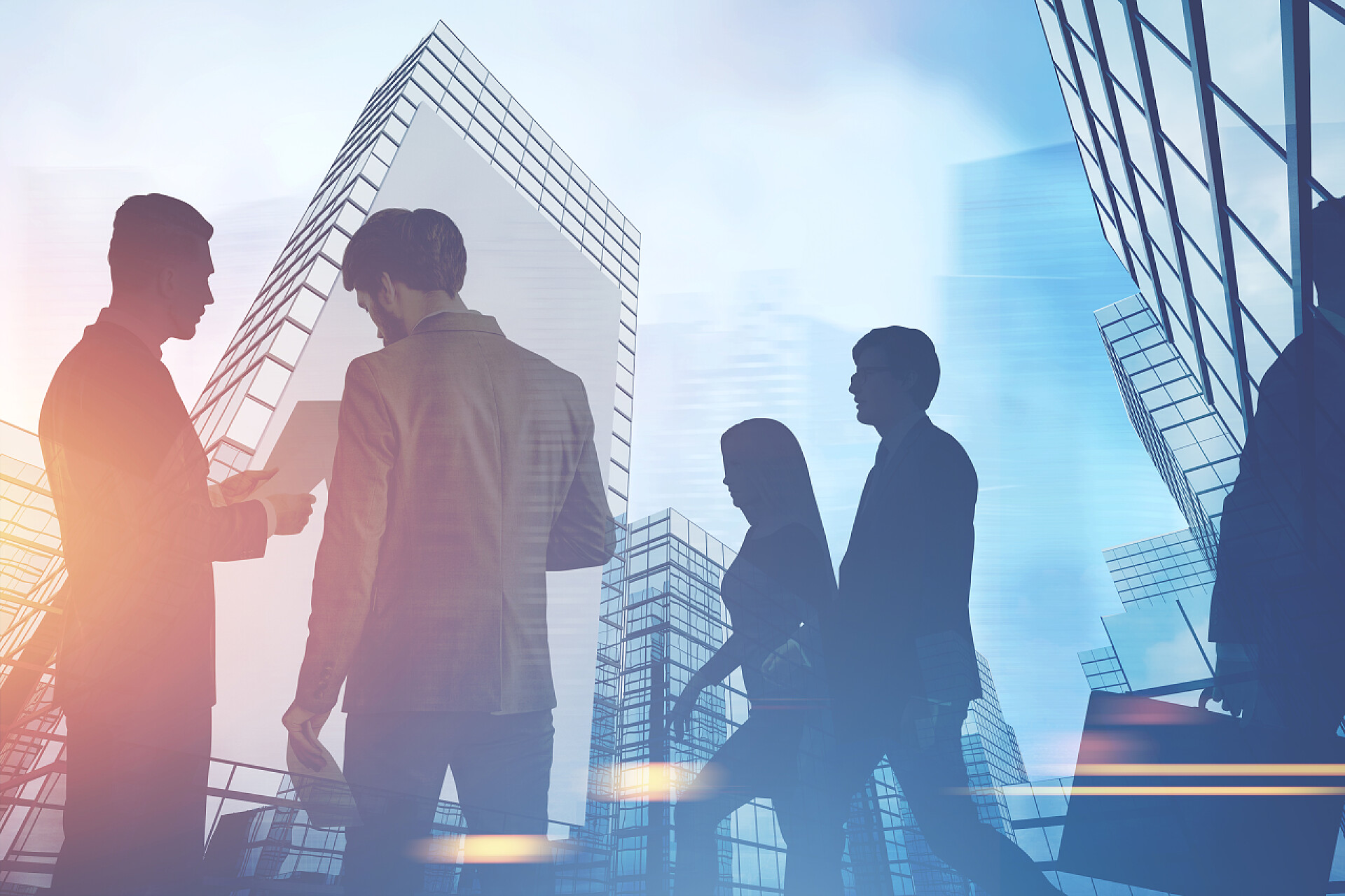 商务写字楼和商人融合的背景