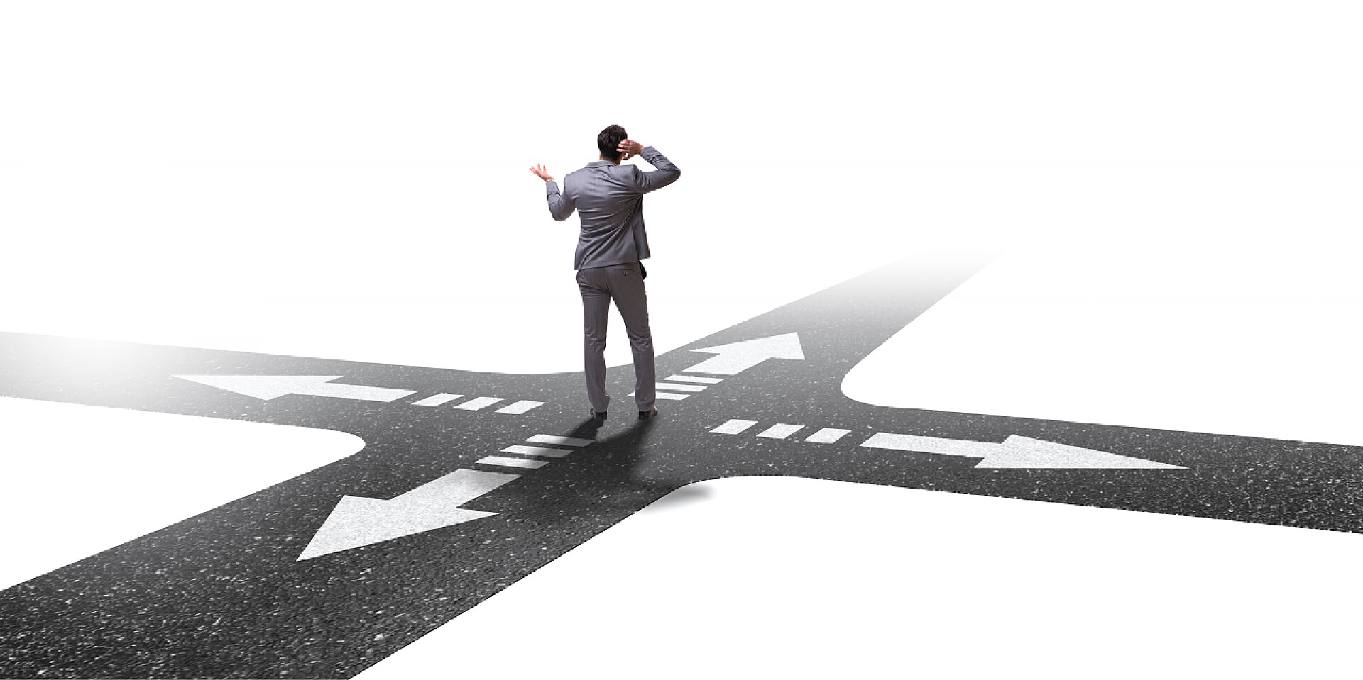 商务处于不确定性概念十字路口的年轻商人