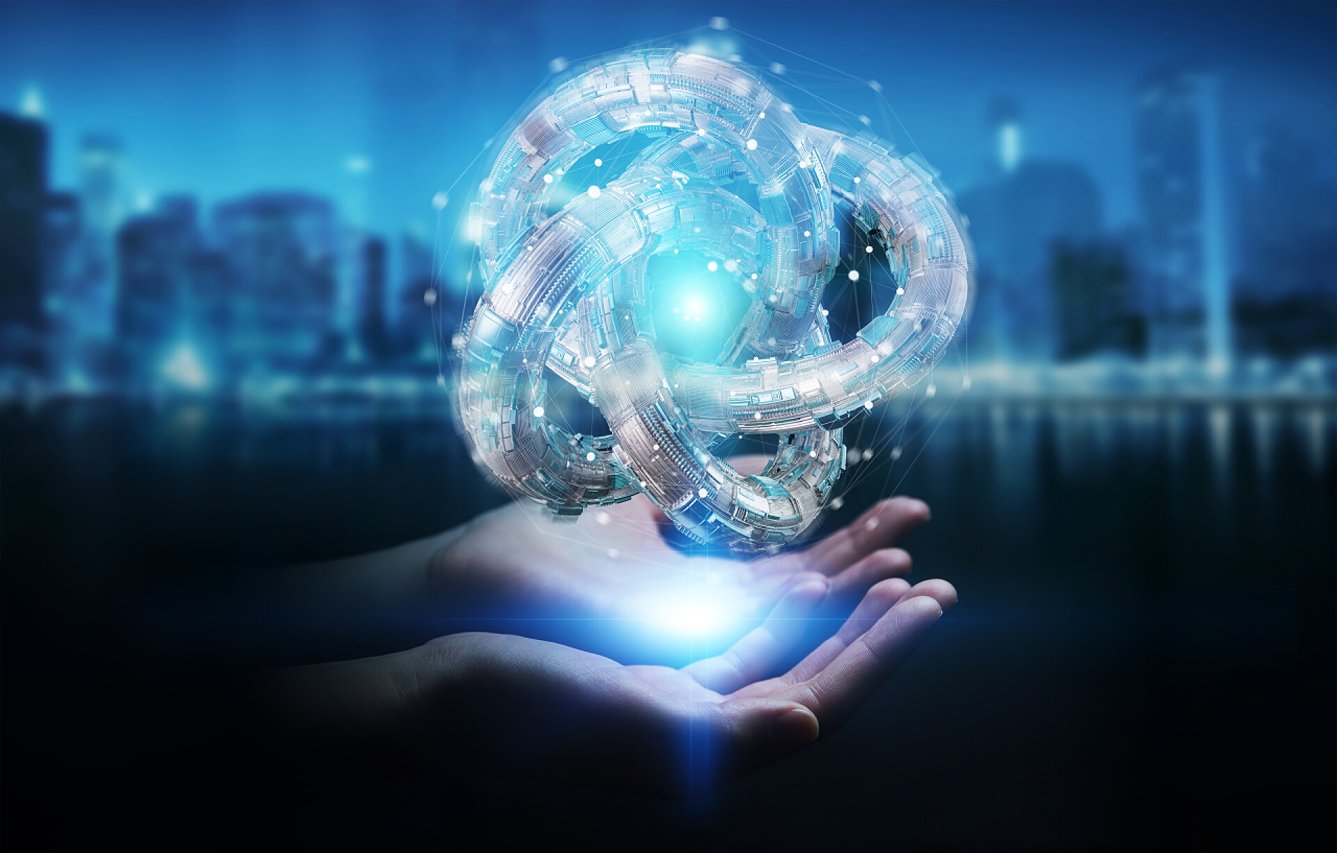 商务双手捧3D立体环形模型