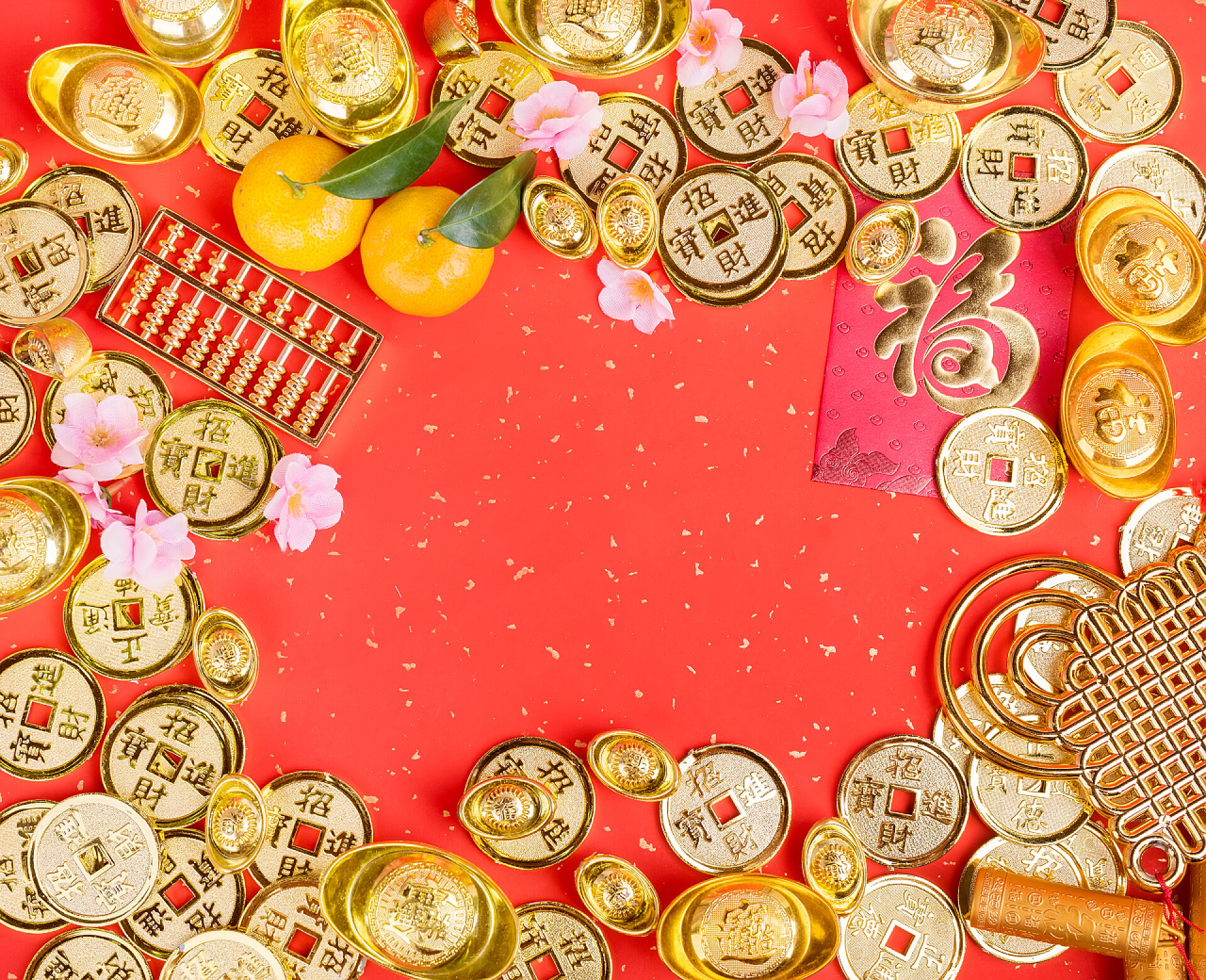 中国新年元宝钱币红包算盘装饰品