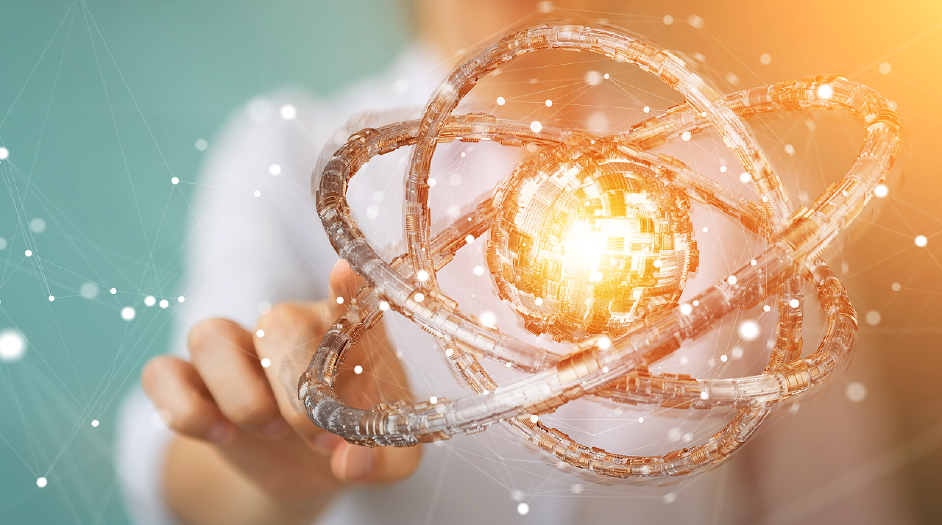 商务女商人白领在模糊的背景使用未来科技