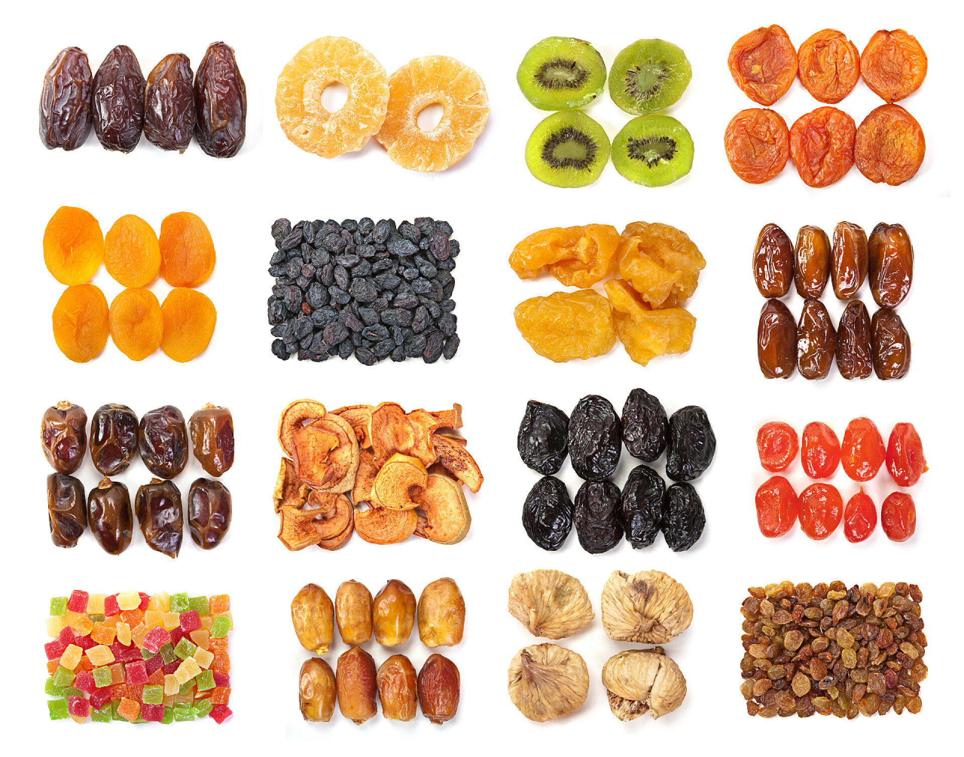 水果在白色背景上分开的水果干果混合