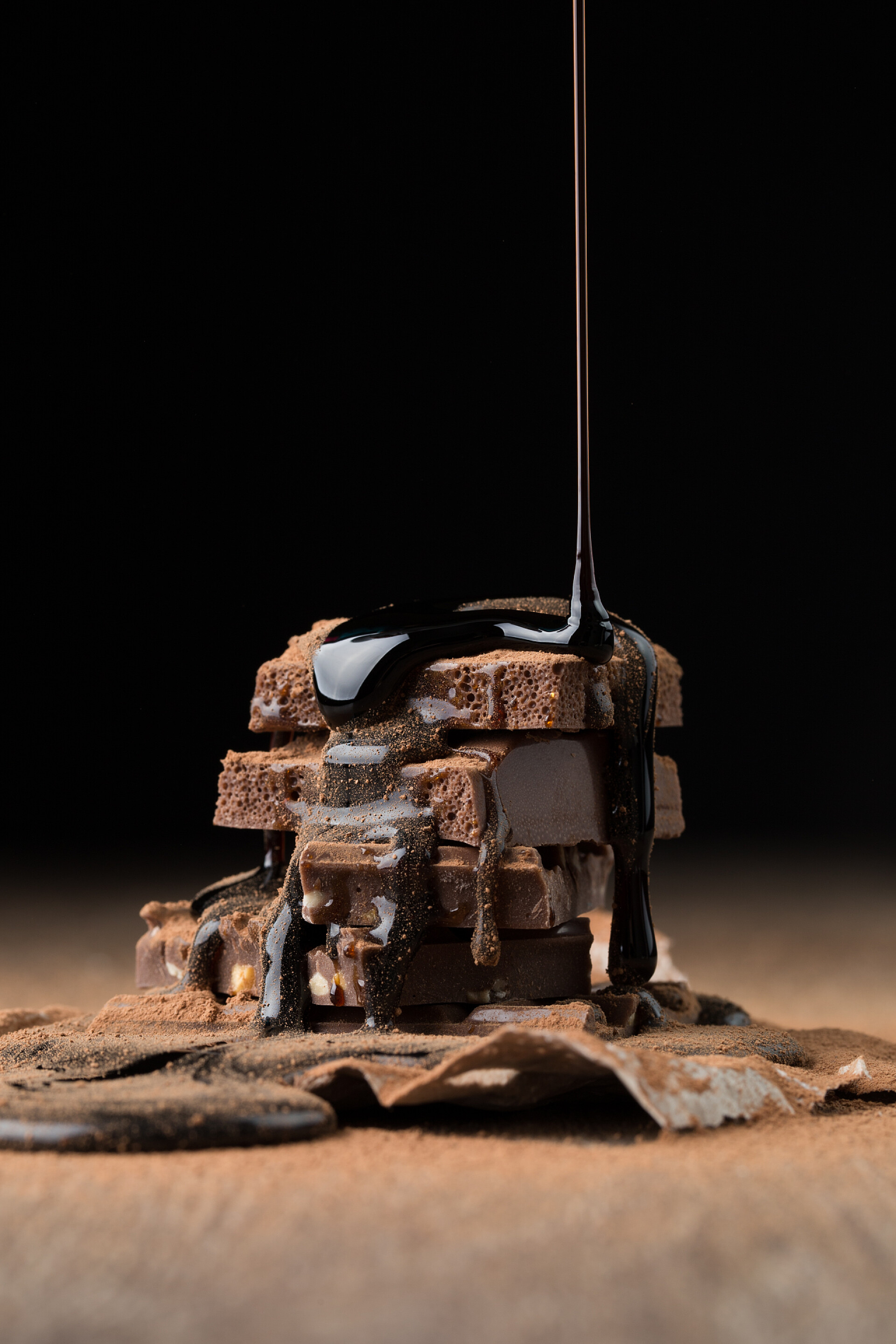 食物黑色背景木桌上的巧克力