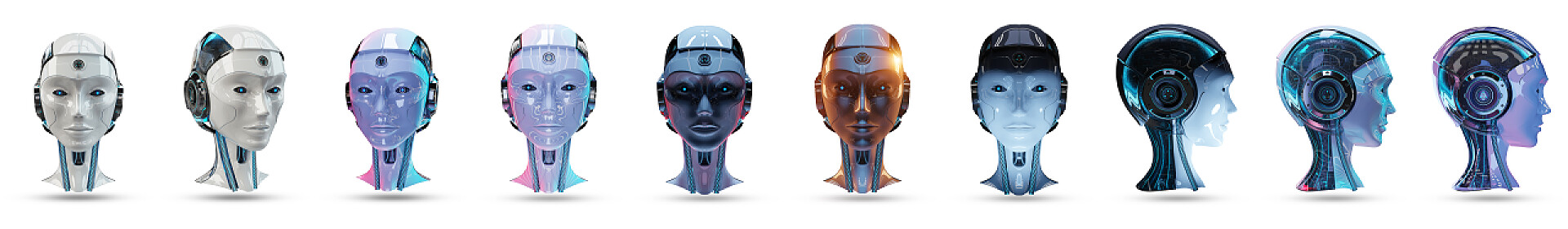 科技各种形状的机器人头部
