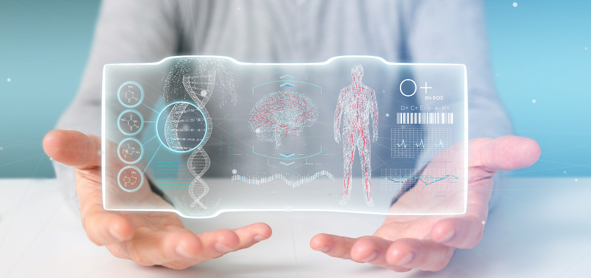 商务商人手掌心的全息图