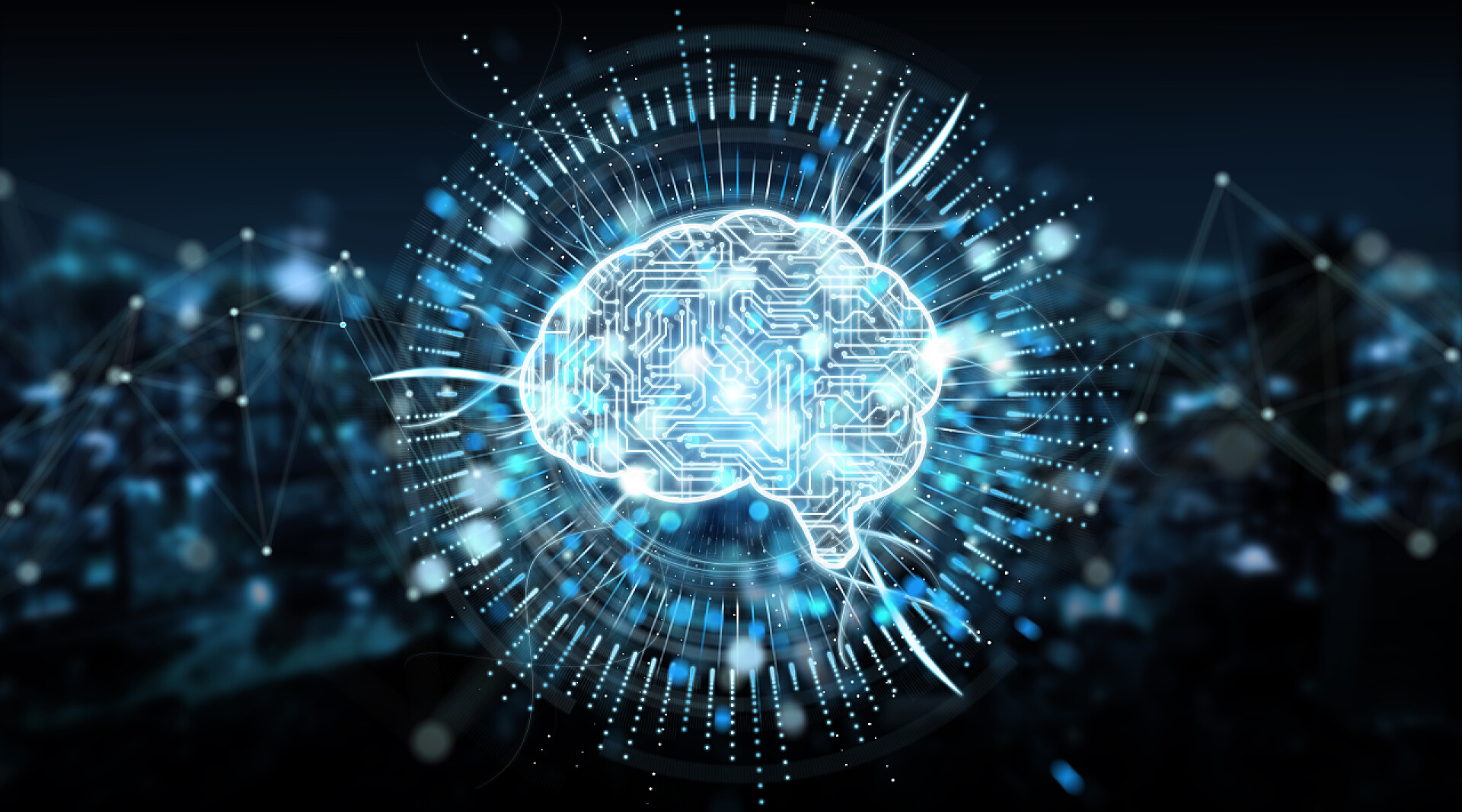 人工智能未来科技黑色背景下数字人工智能图标全息图