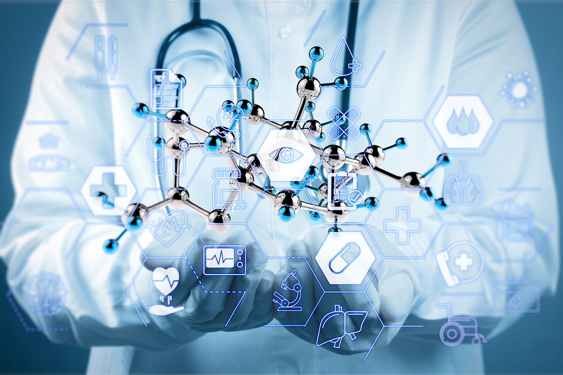 医疗医药研究保健医生全息图dna链听诊器