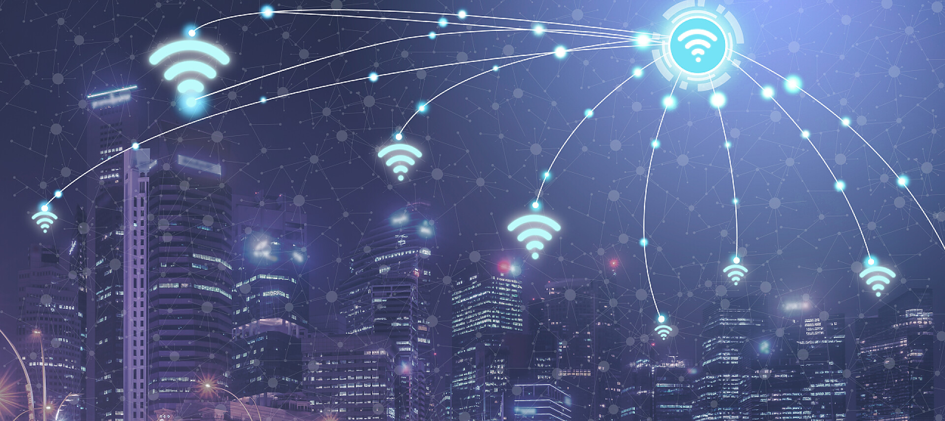 智能城市无线通信网络图案与城市建筑融合