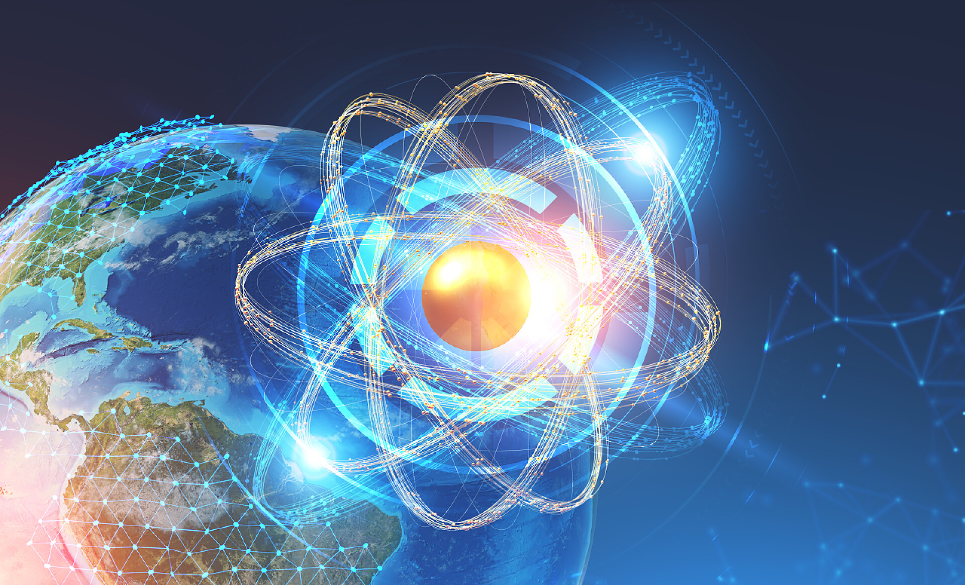 发光的原子模型在地球表面