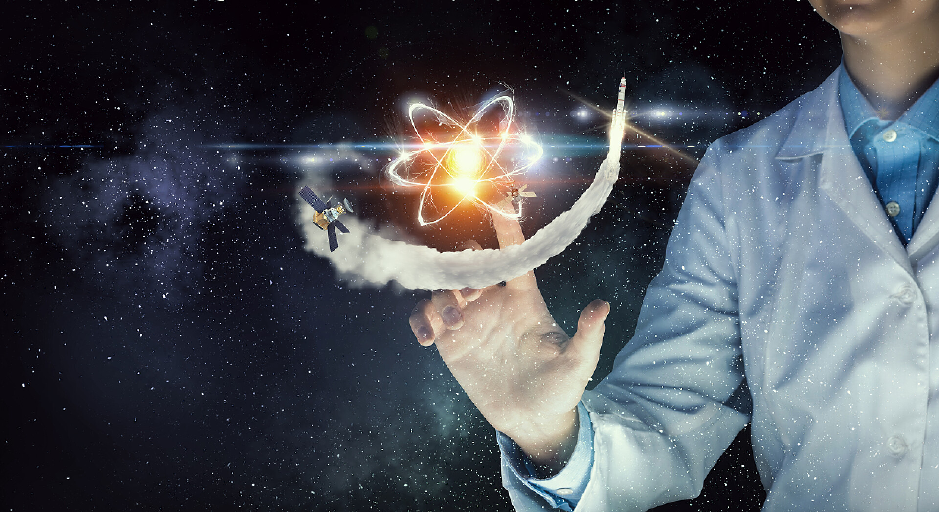 科学女性科学家原子分子宇宙卫星银河3d渲染