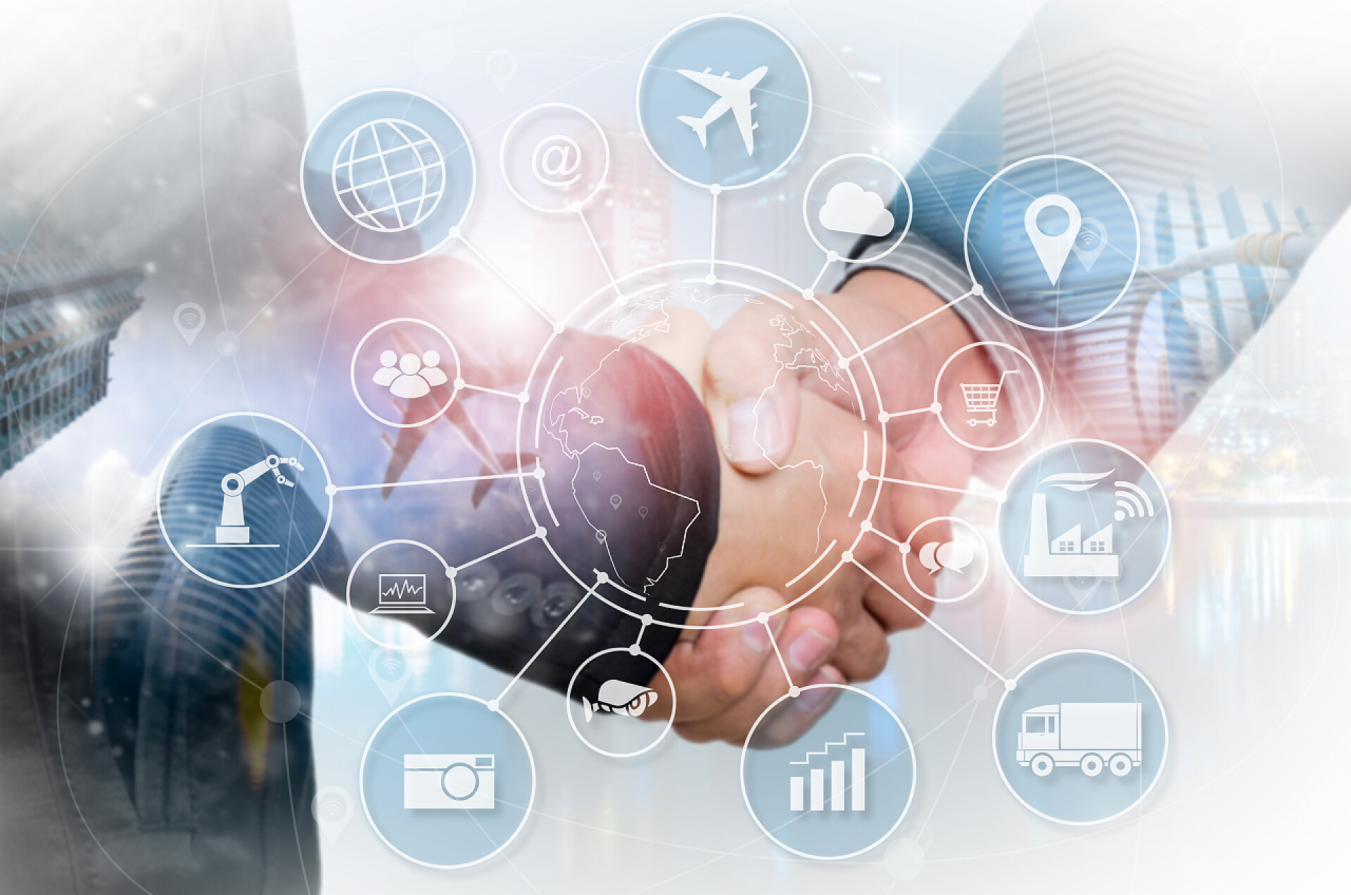 互联网网络概念连接全球无线设备在握手背景下