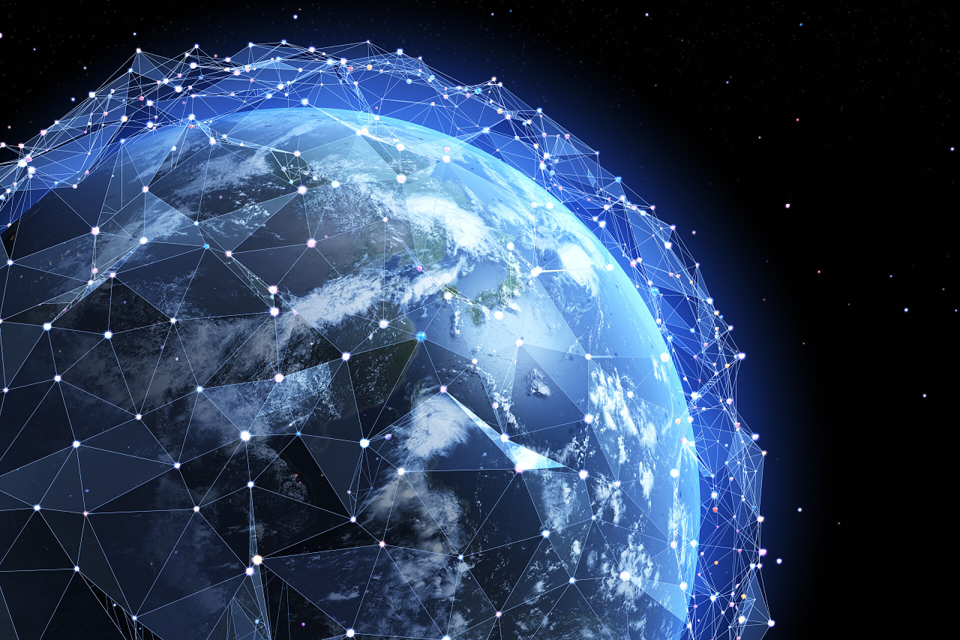 科技地球周围布满卫星3d插图