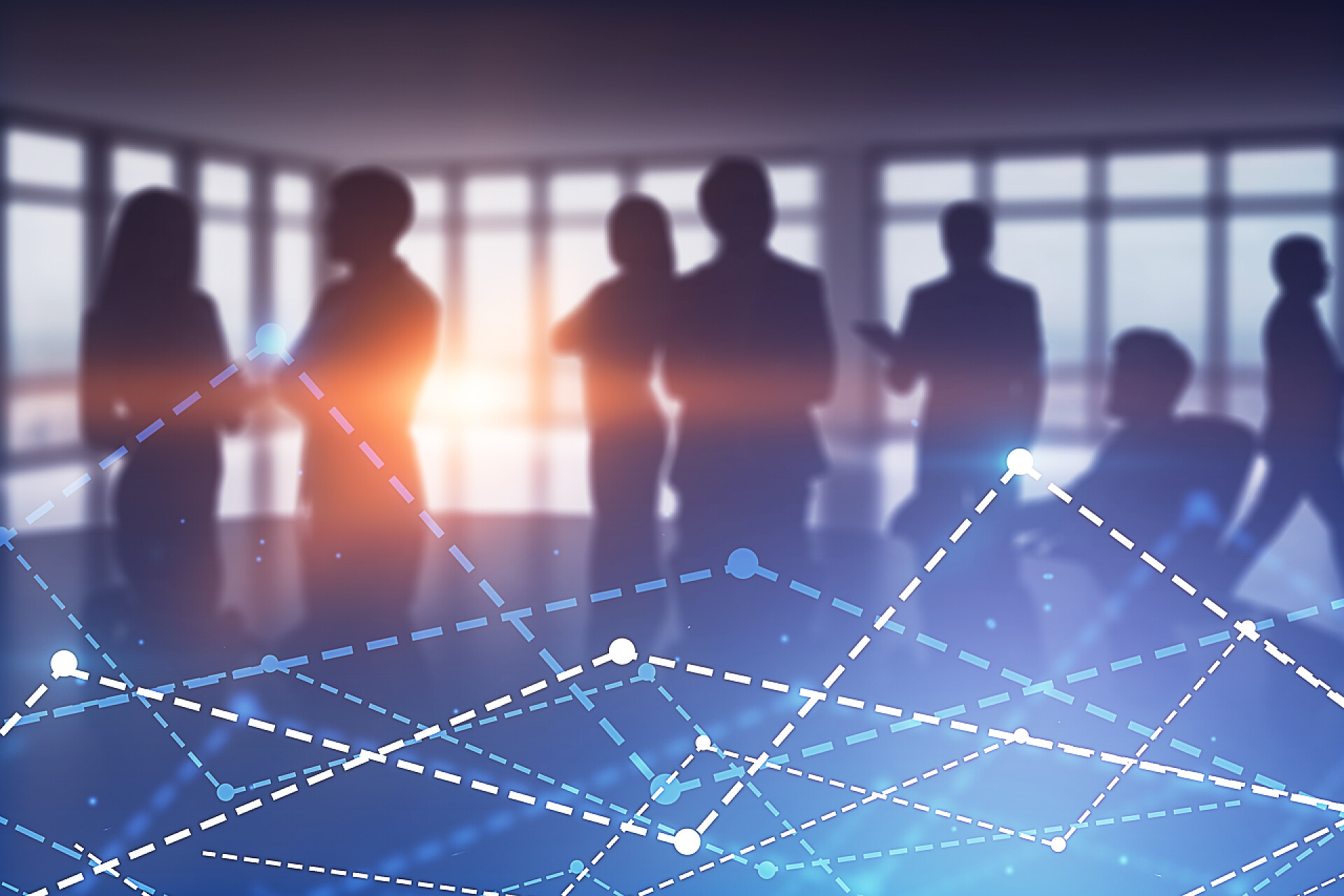 商务不同业务团队成员在办公室共同工作的剪影