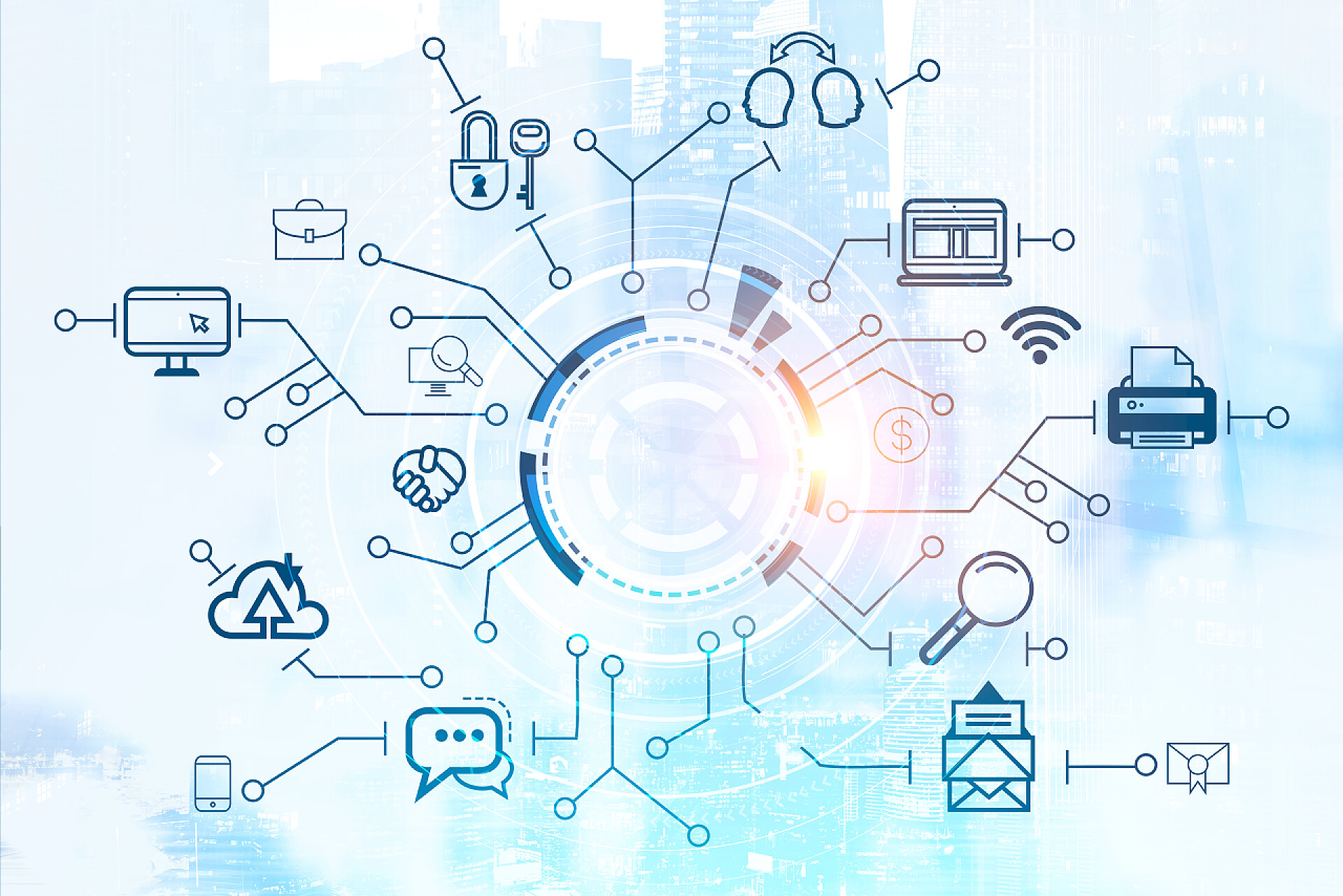 现代化城市背景中的网络信息图