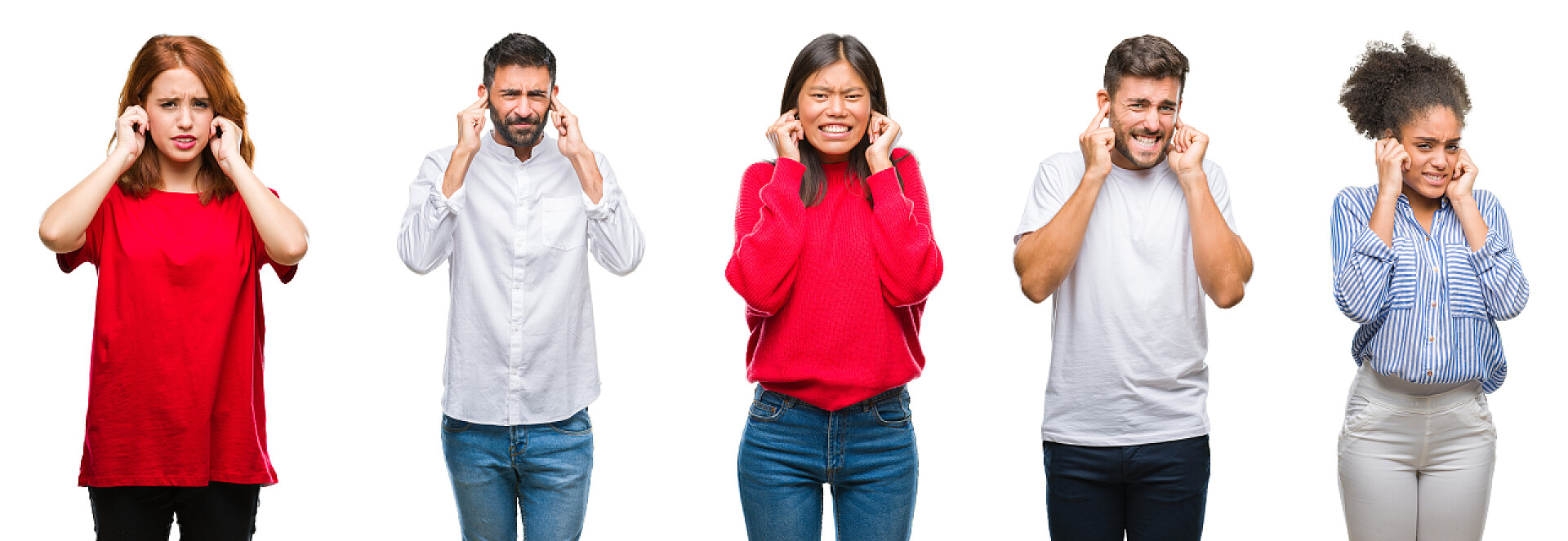 男人和女人用手指捂住耳朵