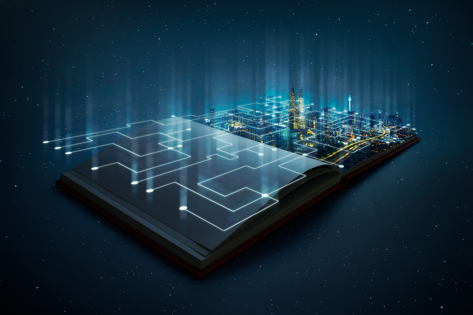 深色科技背景中现代化都市夜景商业金融