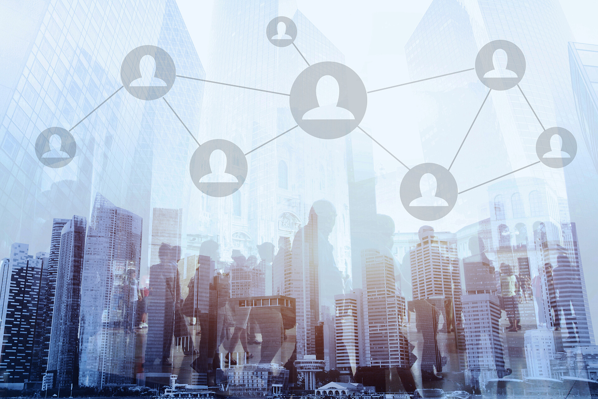 现代化城市建筑中的社交媒体信息图互联网科技