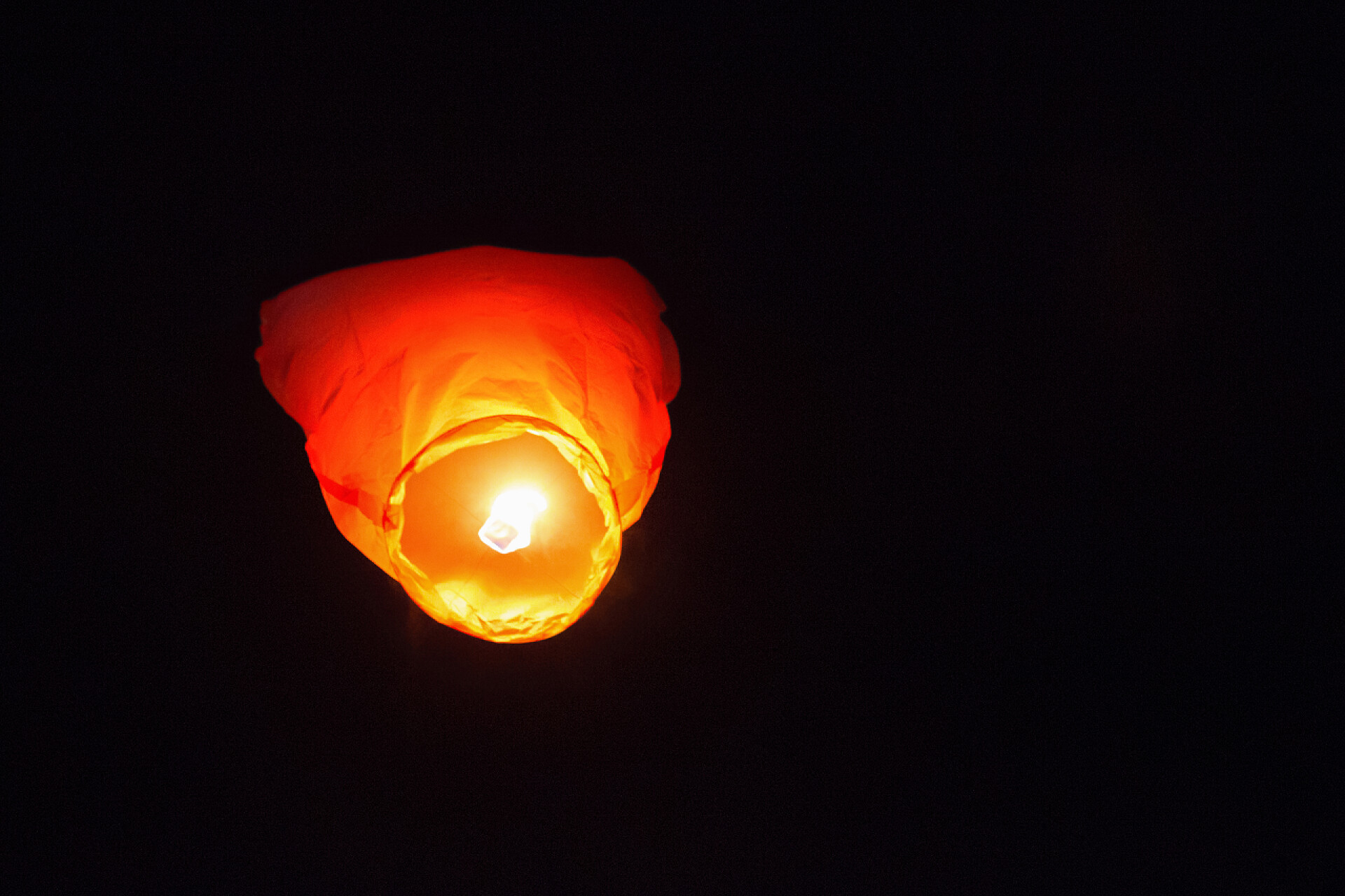 夜空中的孔明灯特写