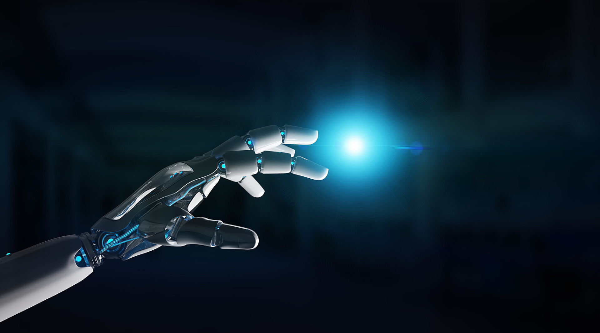 机器人手臂指向黑暗背景互联网络科技人工智能