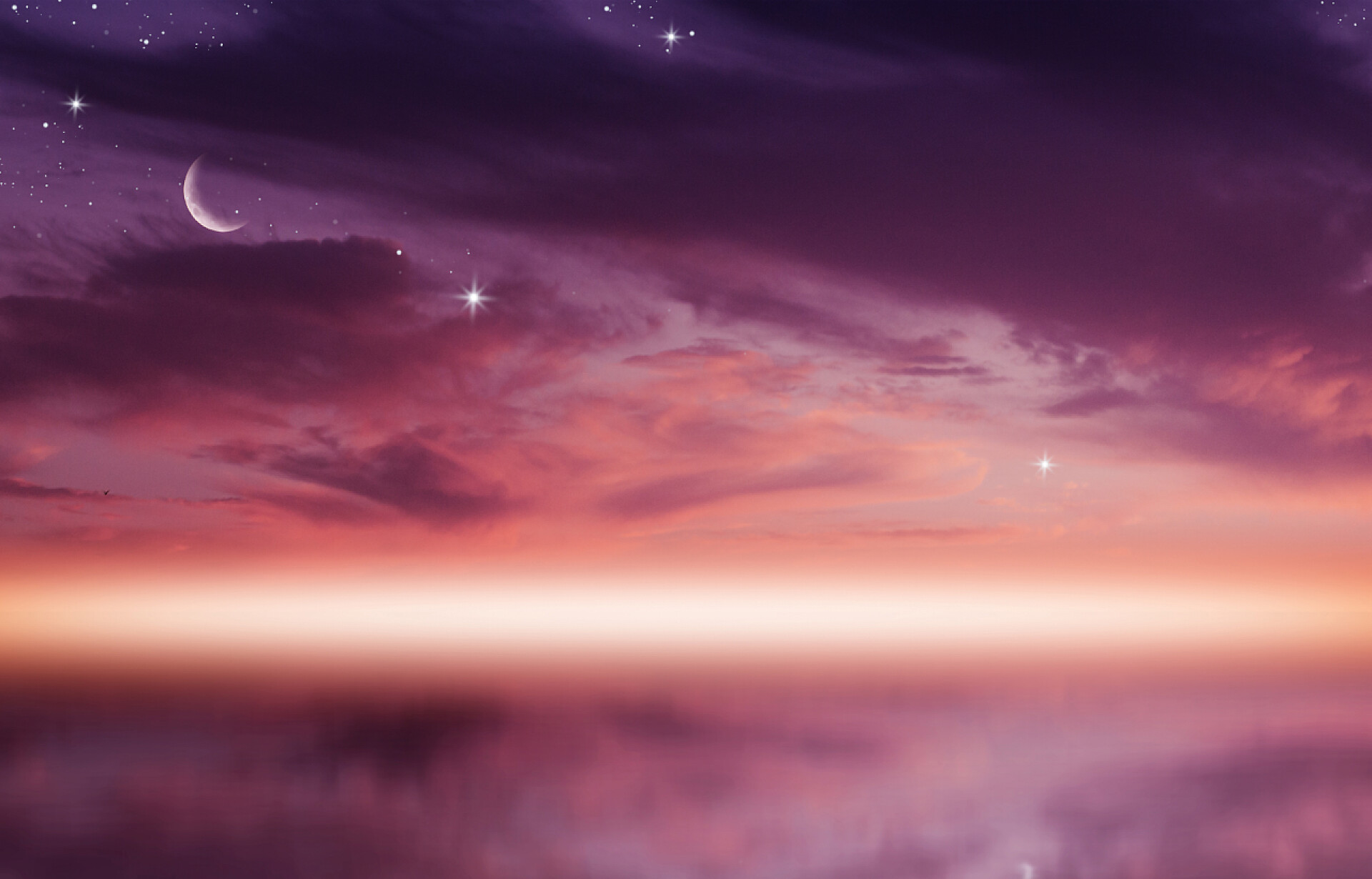 唯美浪漫的紫色天空月亮星星自然风光风景