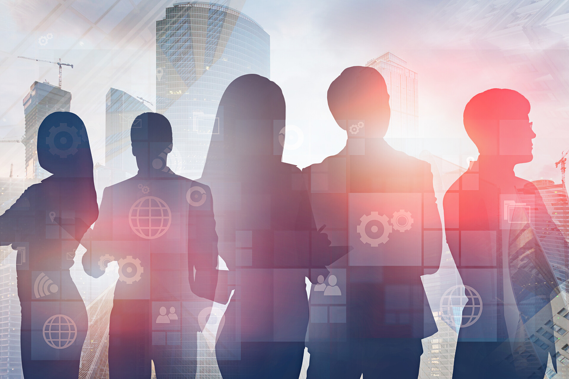 现代化城市背景中的商务人士剪影商业金融