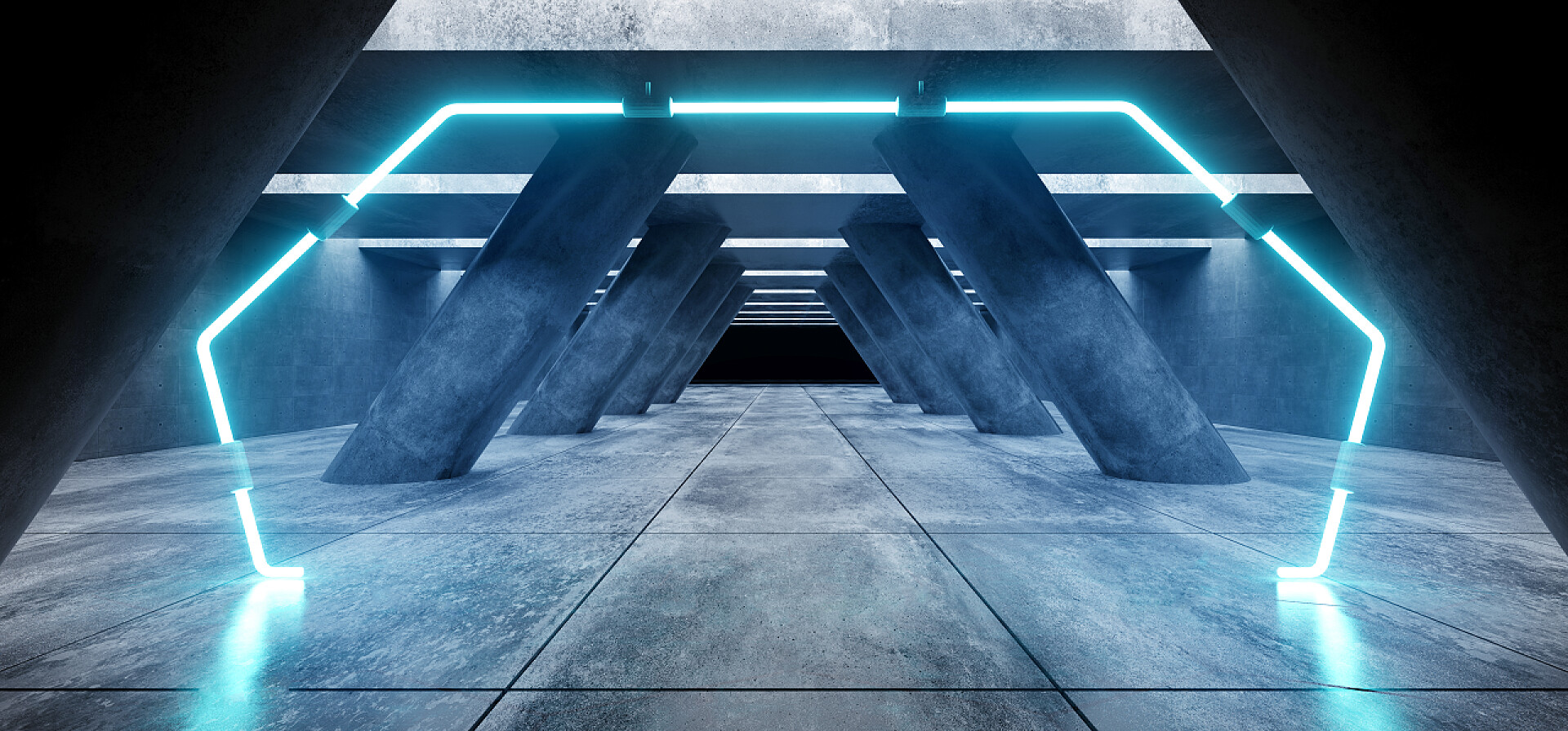 未来主义背景科幻门形状蓝色激光3d渲染