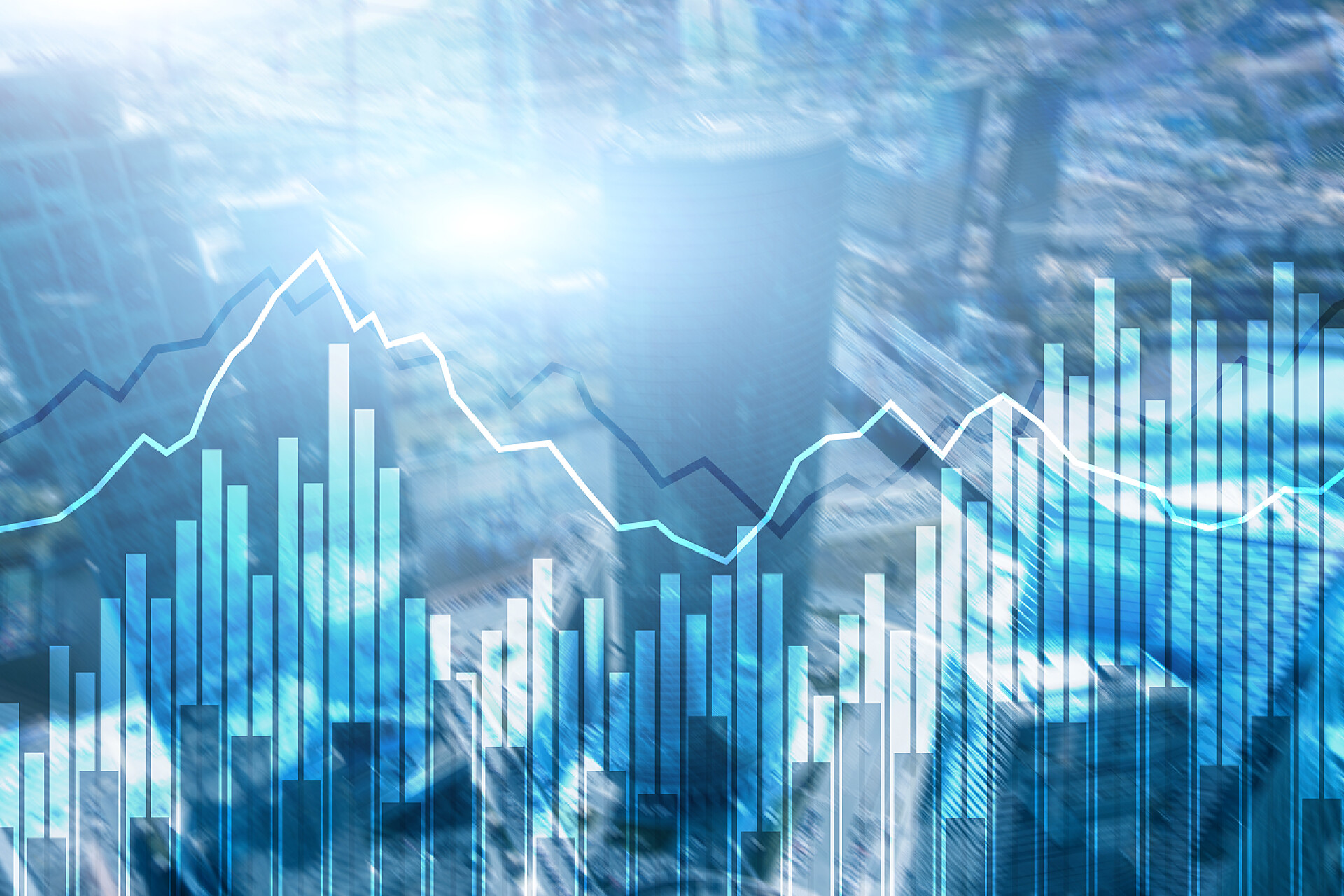 金融城市背景上的股市数据图