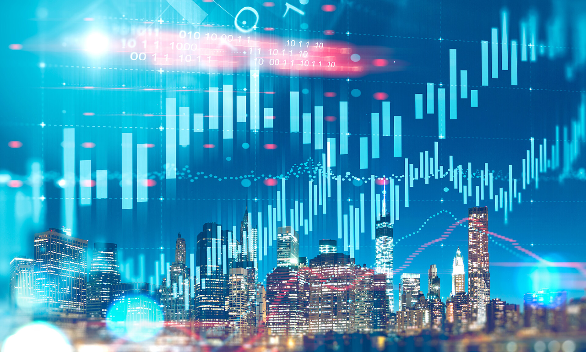 金融城市背景上的股市数据图