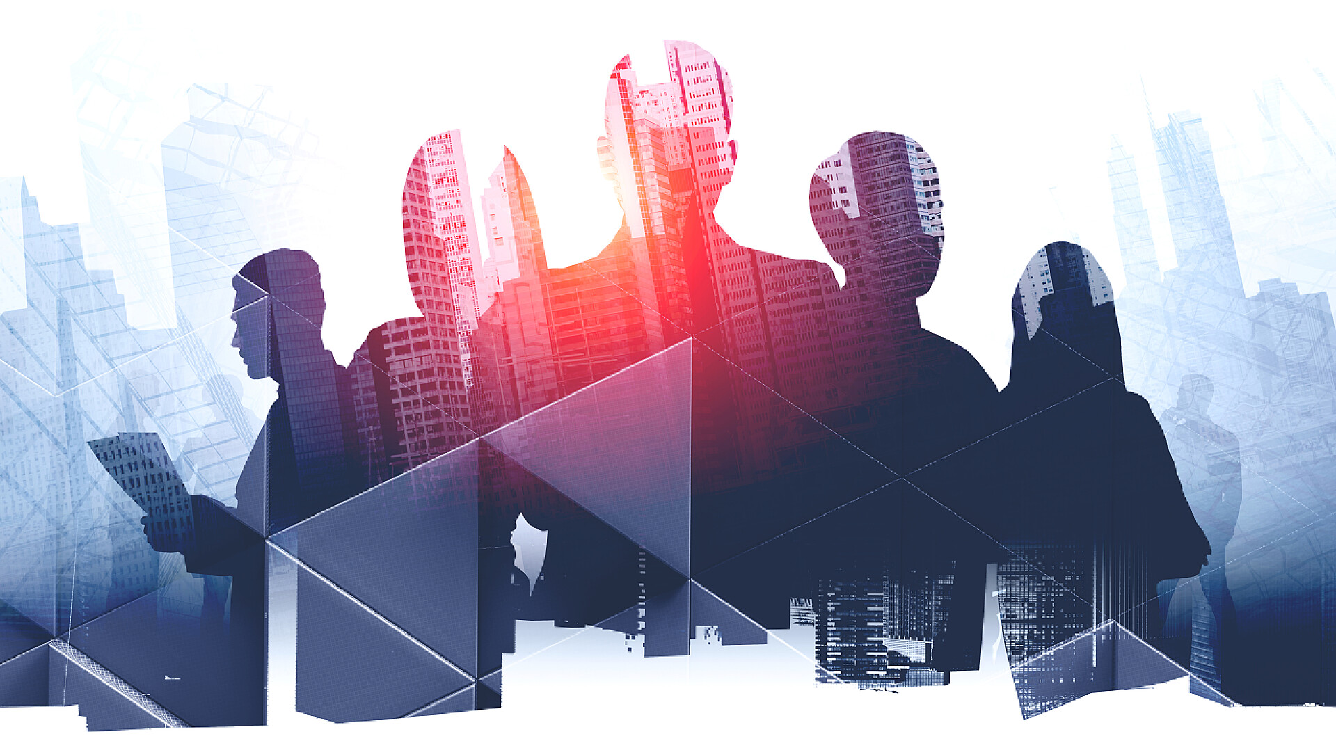 商务商业伙伴与摩天大楼融合的背景