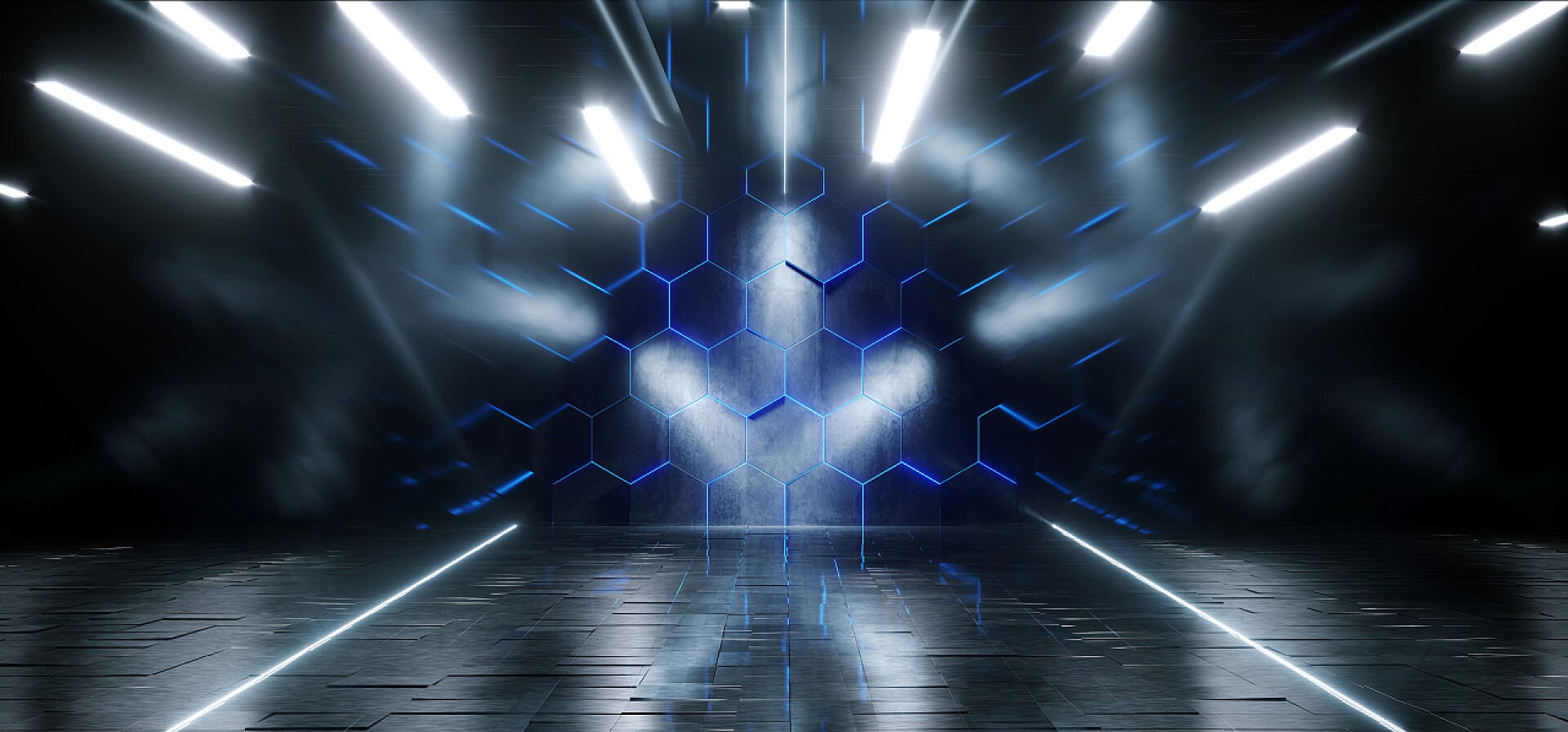 荧光灯下的俱乐部舞台