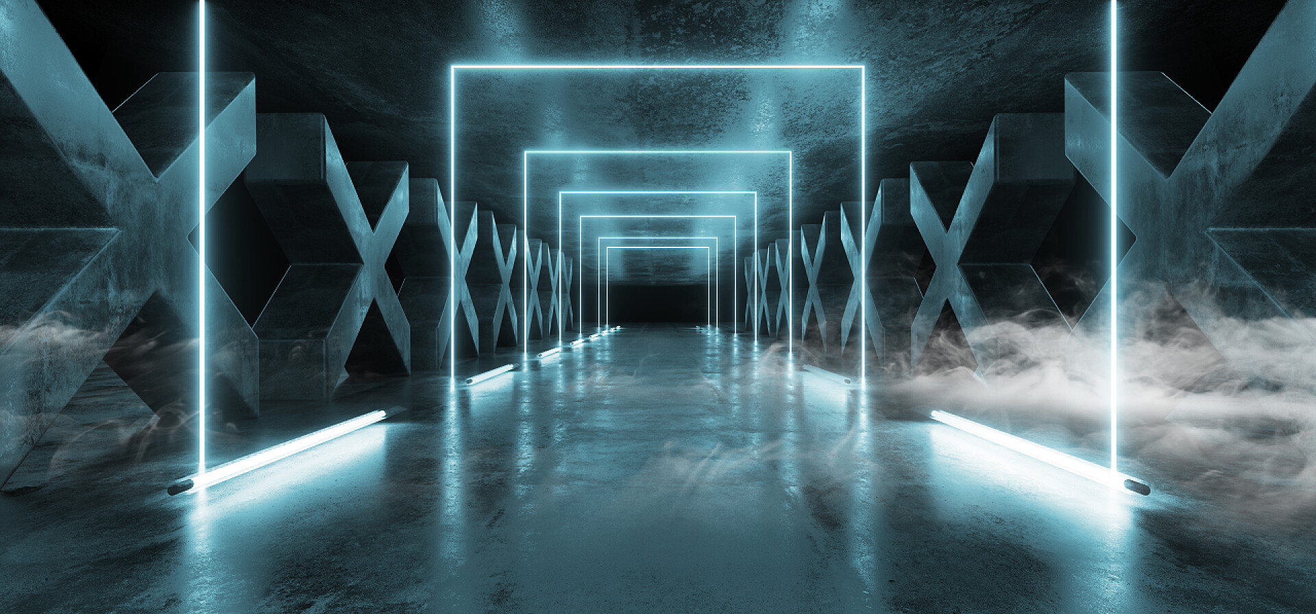 布满霓虹灯的走廊隧道