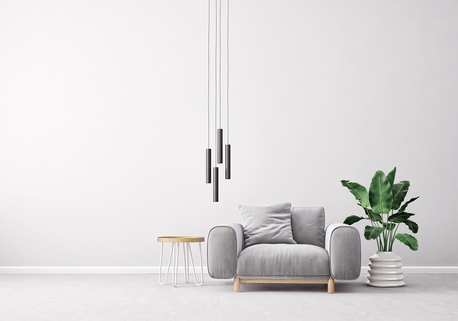 灰色沙发和艺术灯的现代客厅