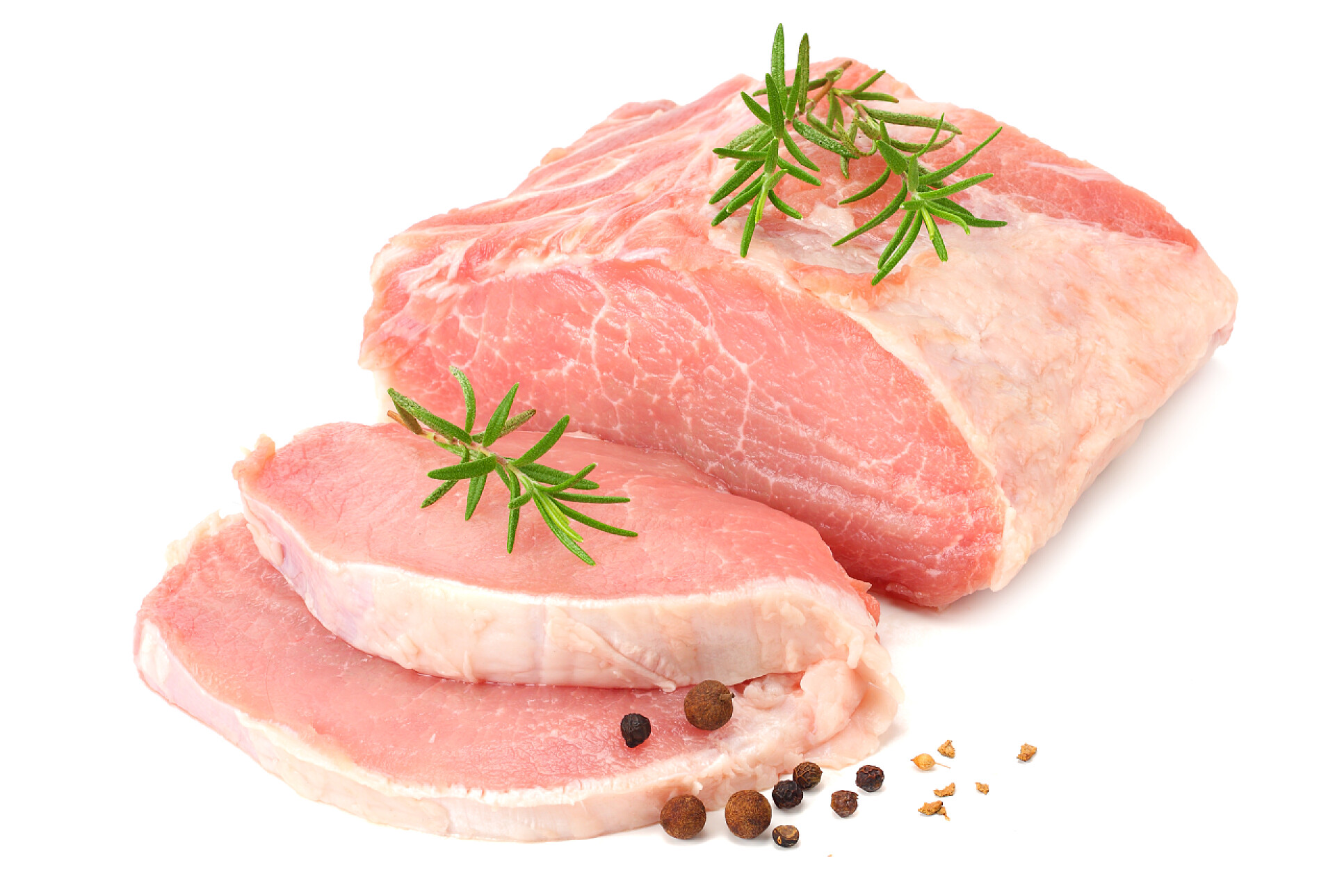 冷鲜在白色背景上的新鲜肉类