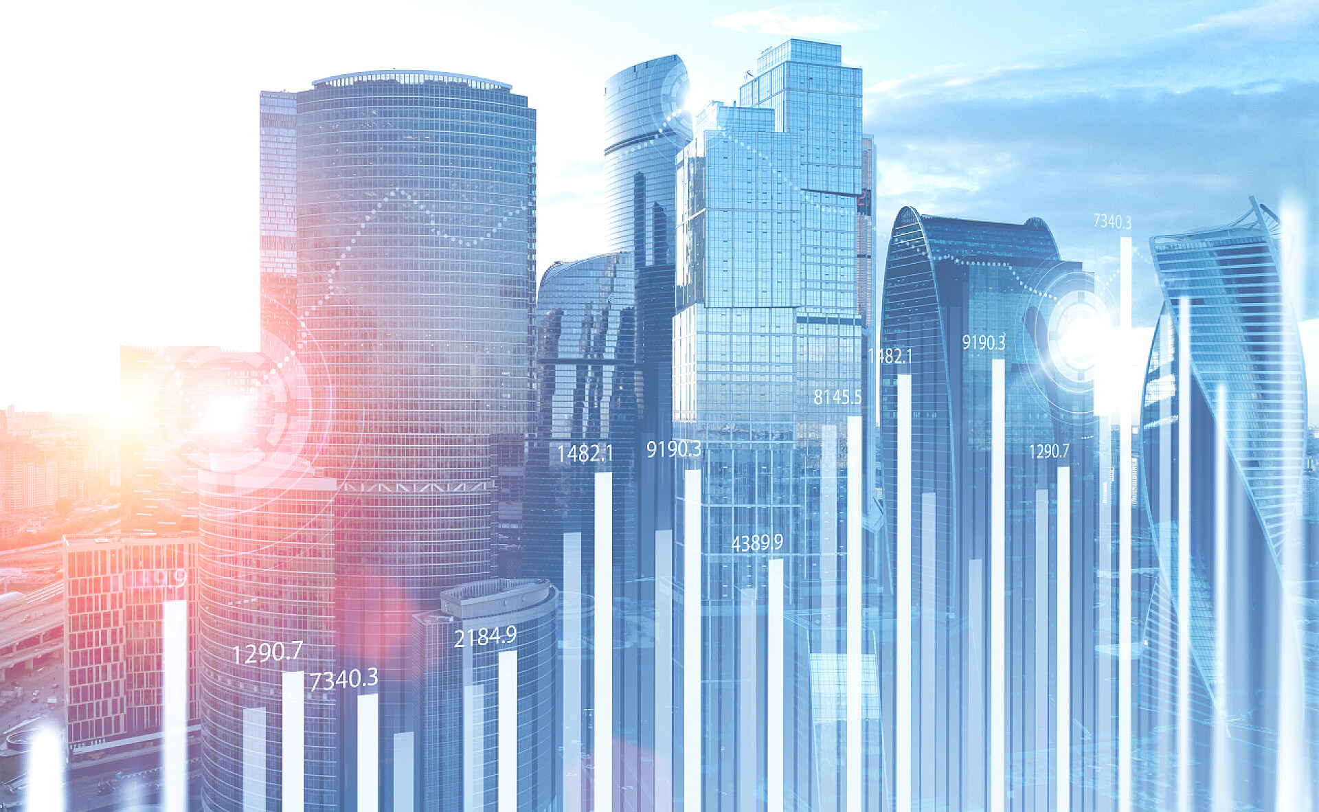 城市建筑现代城市与高科技线条的双重曝光